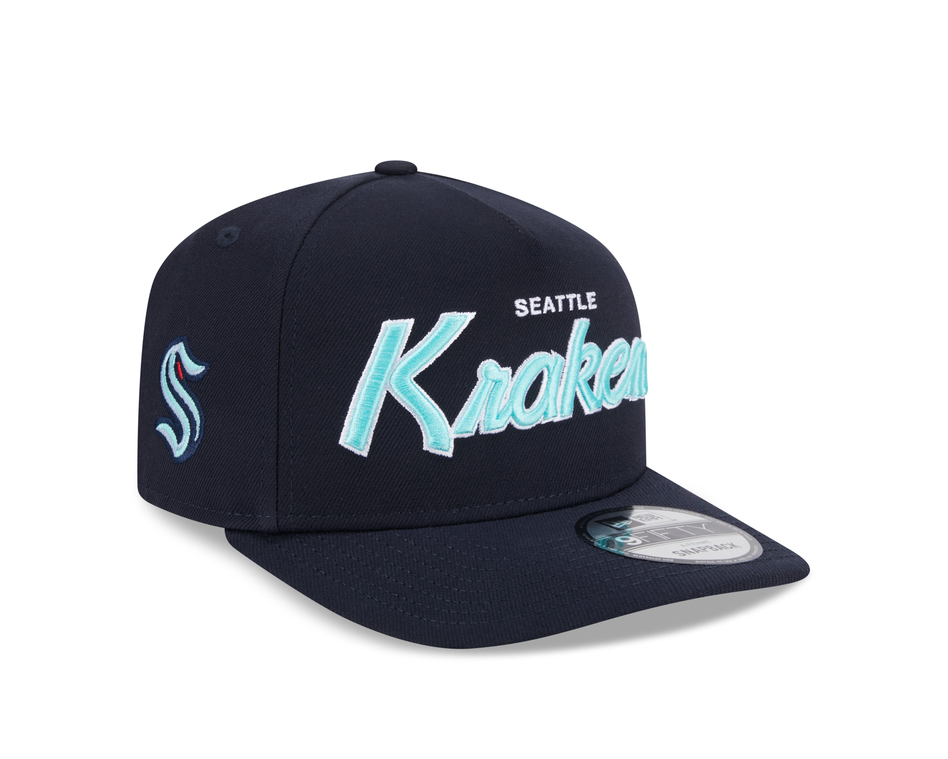 Casquette Snapback A-Frame Seattle Kraken NHL New Era pour homme, bleu marine, 9Fifty avec inscription