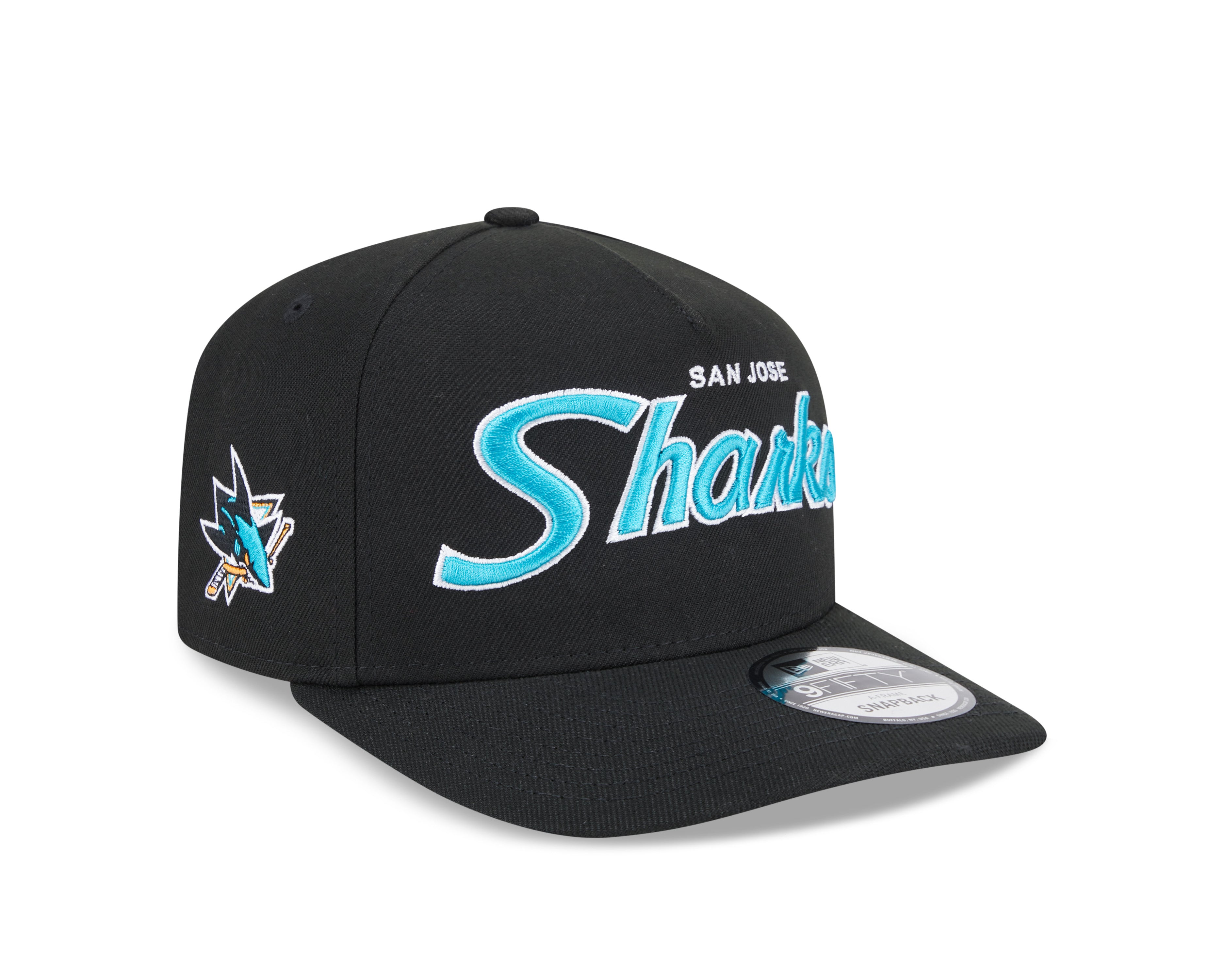 San Jose Sharks NHL New Era Men's Black 9FIfty Script A-Frame Snapback