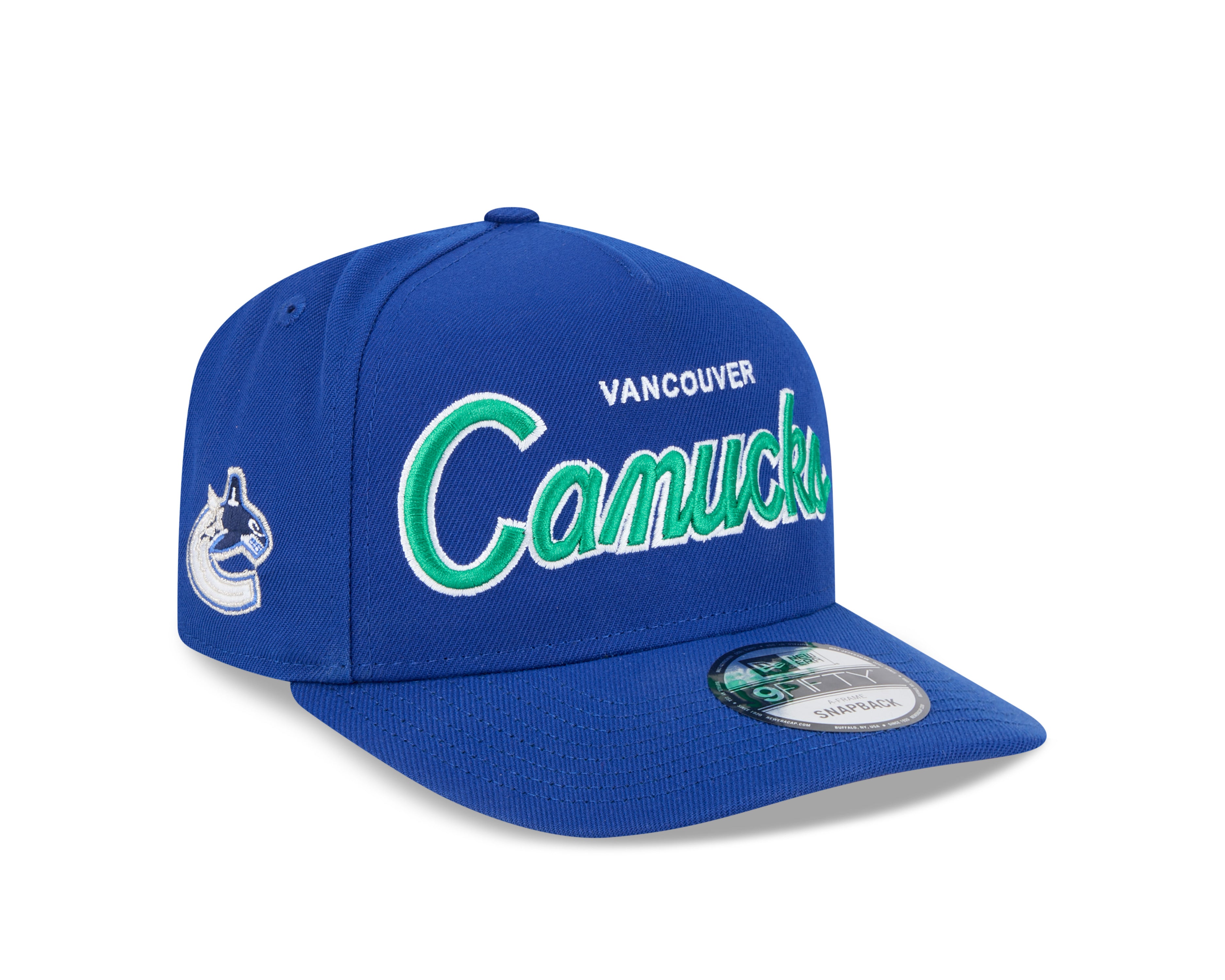 Casquette à visière ajustable A-Frame Script 9FIfty Royal pour homme des Canucks de Vancouver de la LNH de New Era