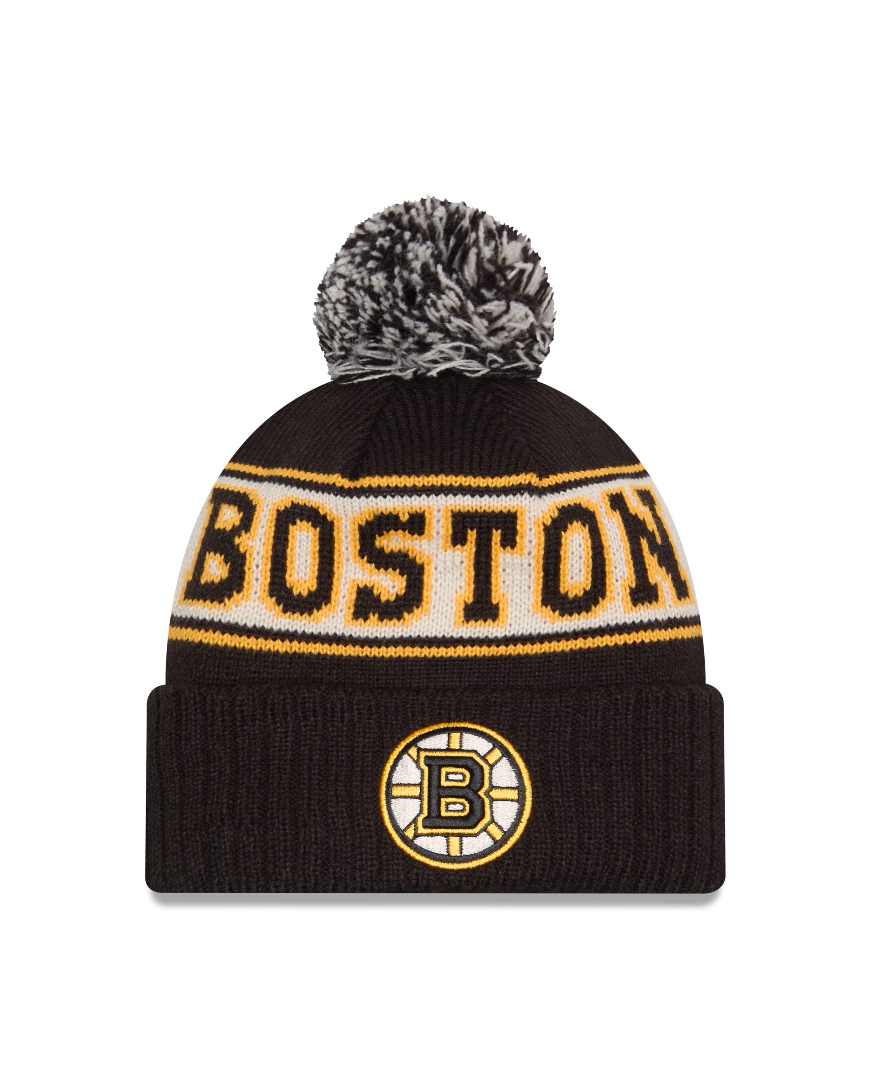 Bonnet à pompon en tricot rétro noir pour homme Boston Bruins NHL New Era