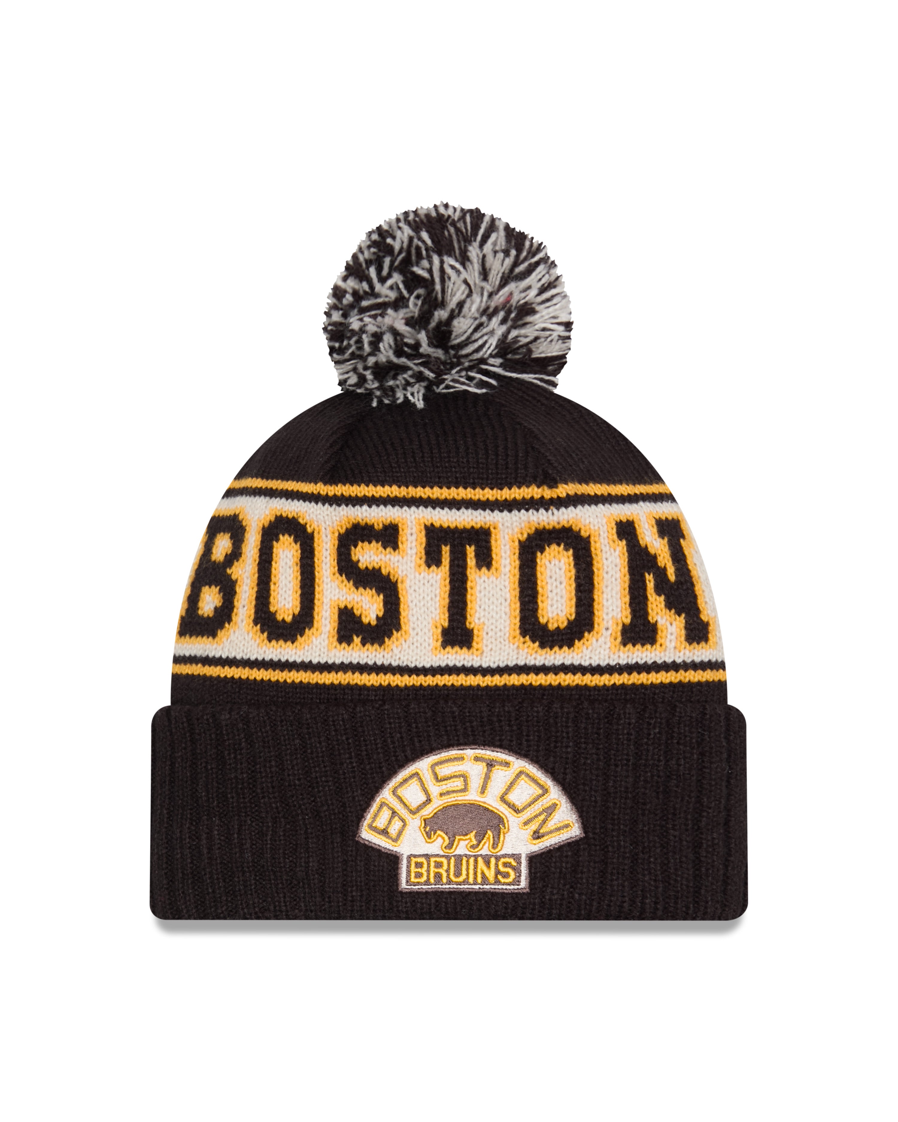 Bonnet à pompon en tricot vintage noir pour homme des Bruins de Boston NHL New Era