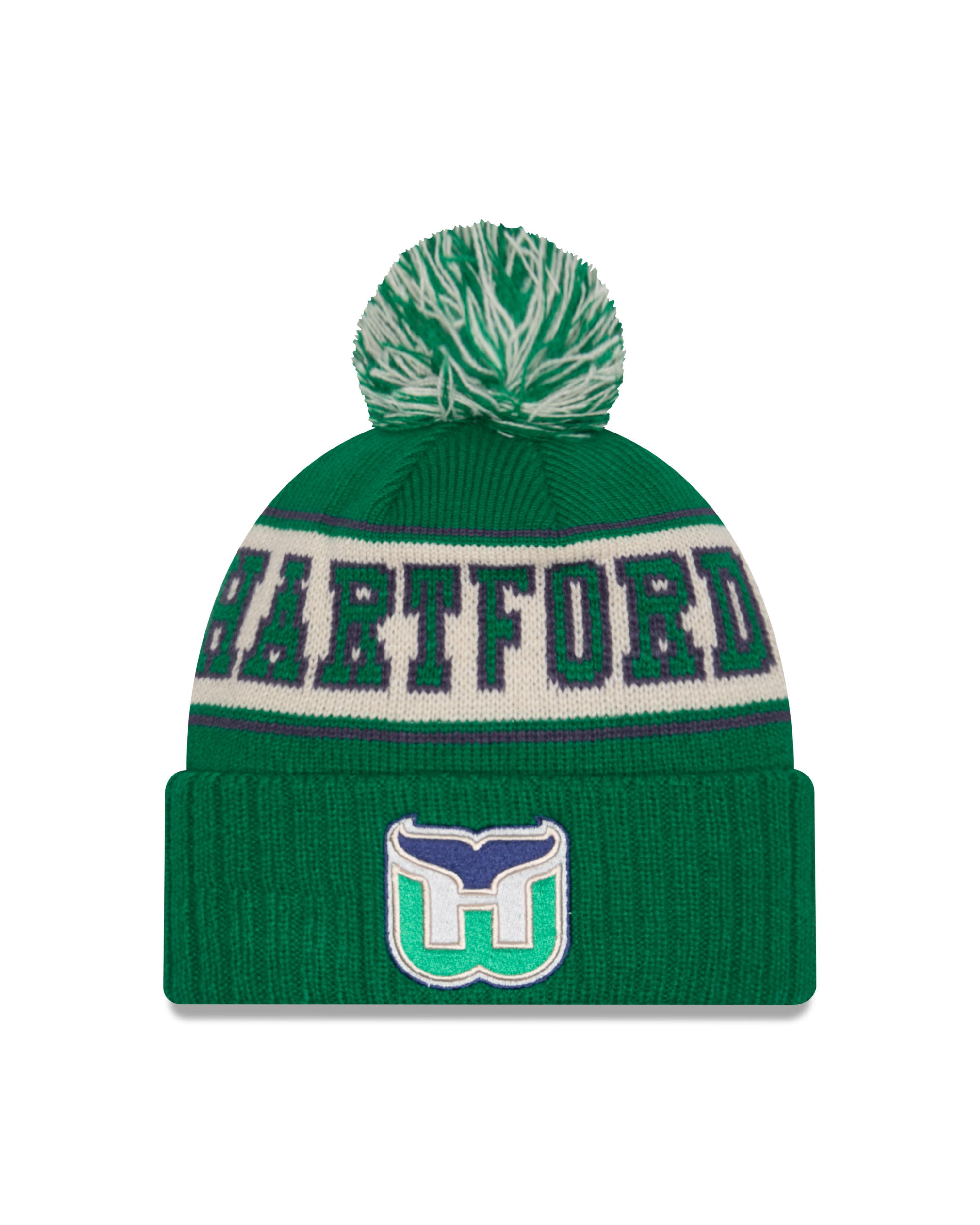 Bonnet à pompon en tricot rétro vert pour homme Hartford Whalers NHL New Era