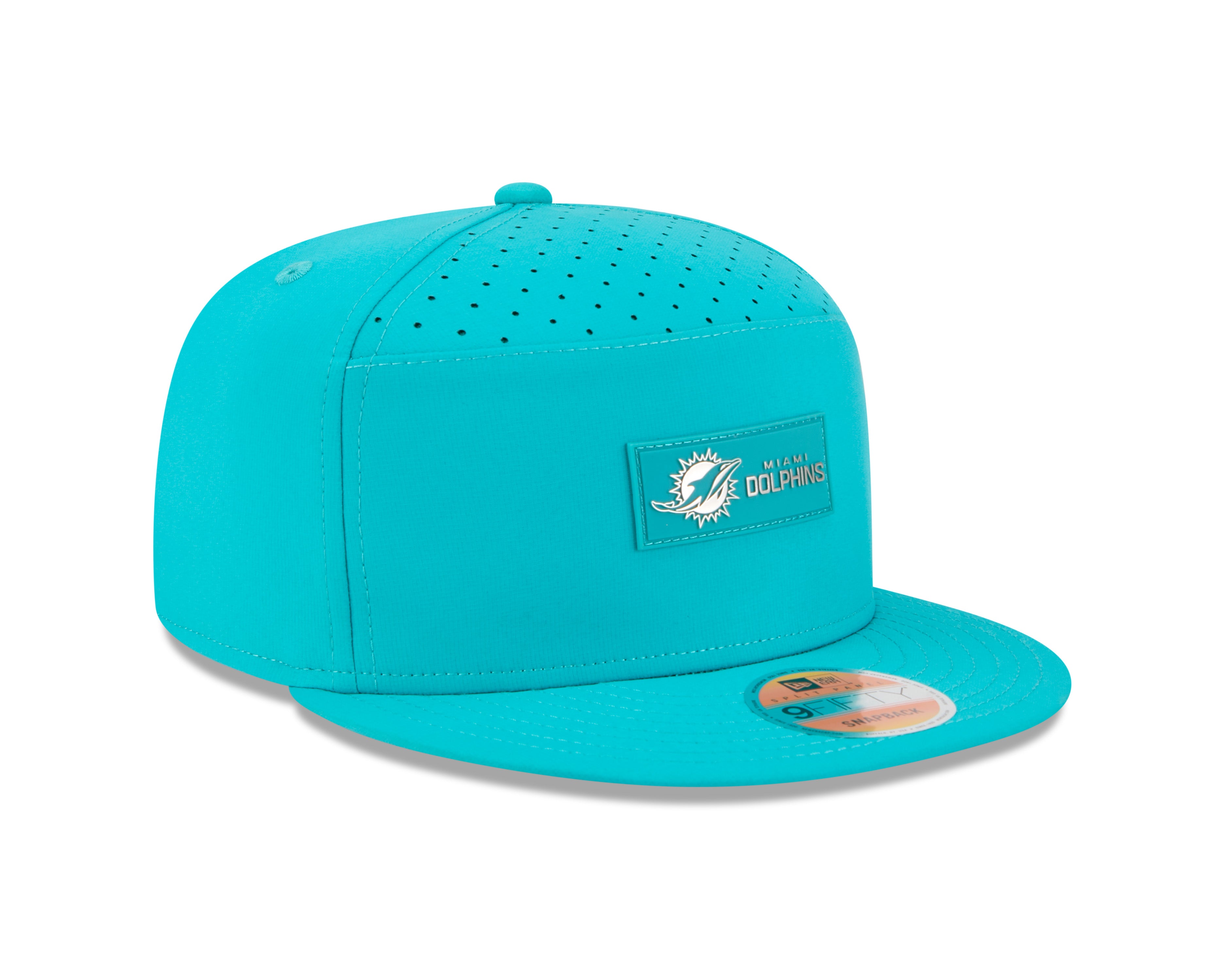 Casquette snapback NFL New Era 9Fifty 2025 Sideline Hot Weather pour homme, bleu sarcelle, des Dolphins de Miami