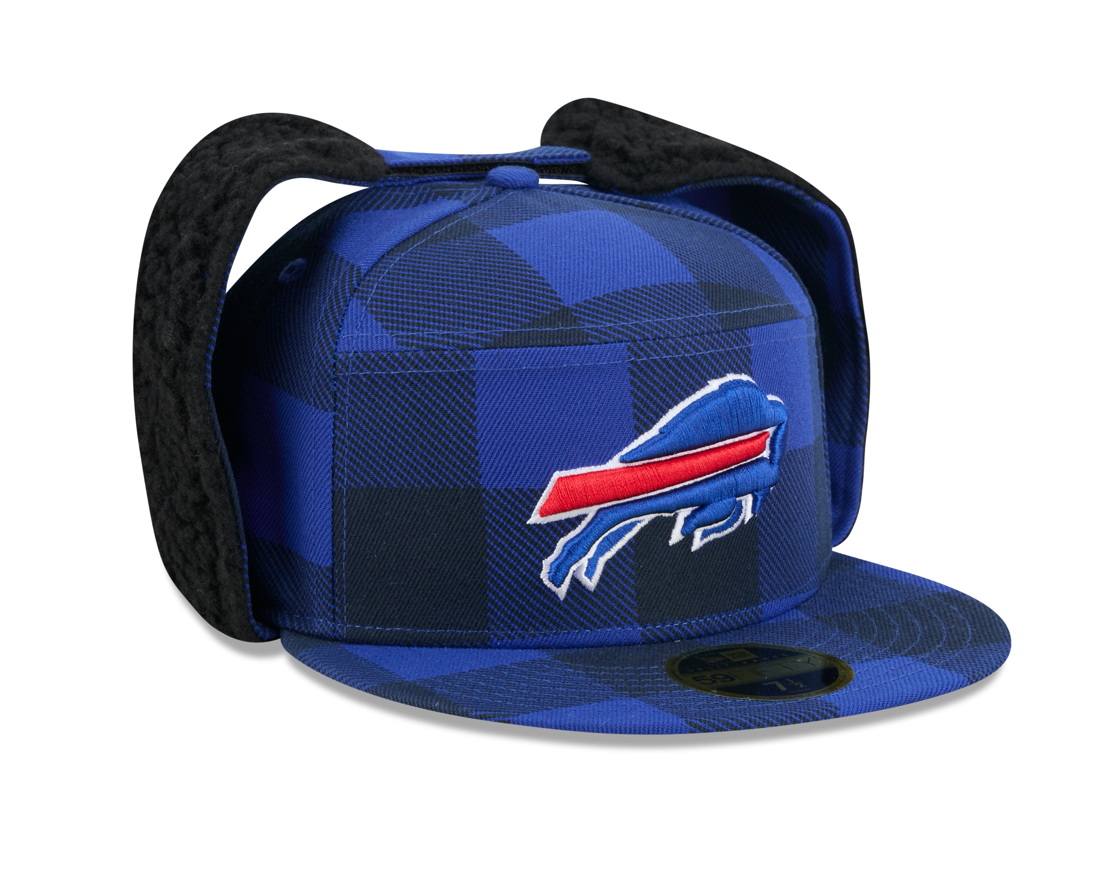 Buffalo Bills NFL New Era Men's Royal 59Fifty Split Panel Dog Ear Plaid Fitted Hat