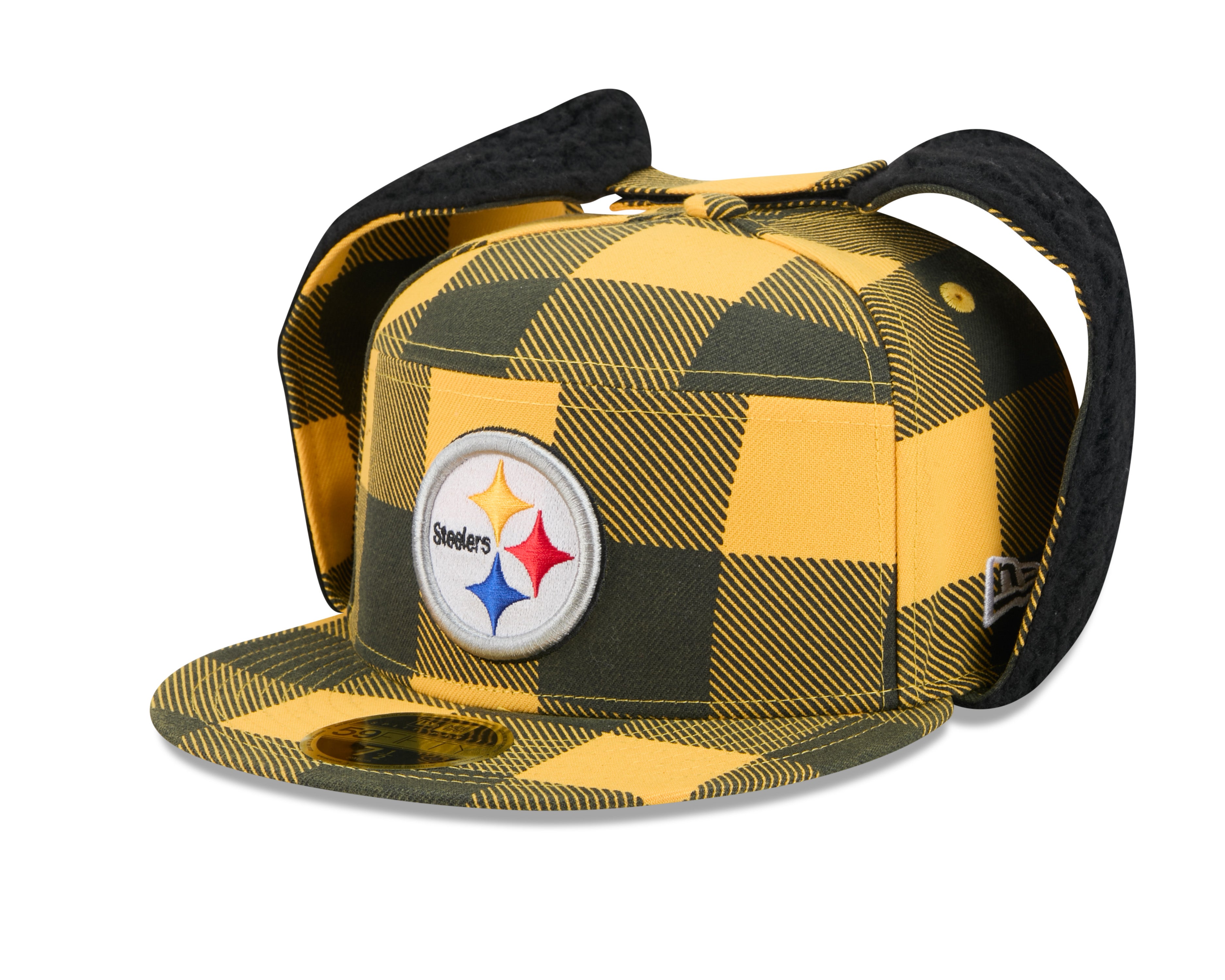 Pittsburgh Steelers NFL New Era Men's Yellow 59Fifty Split Panel Dog Ear Plaid Fitted Hat