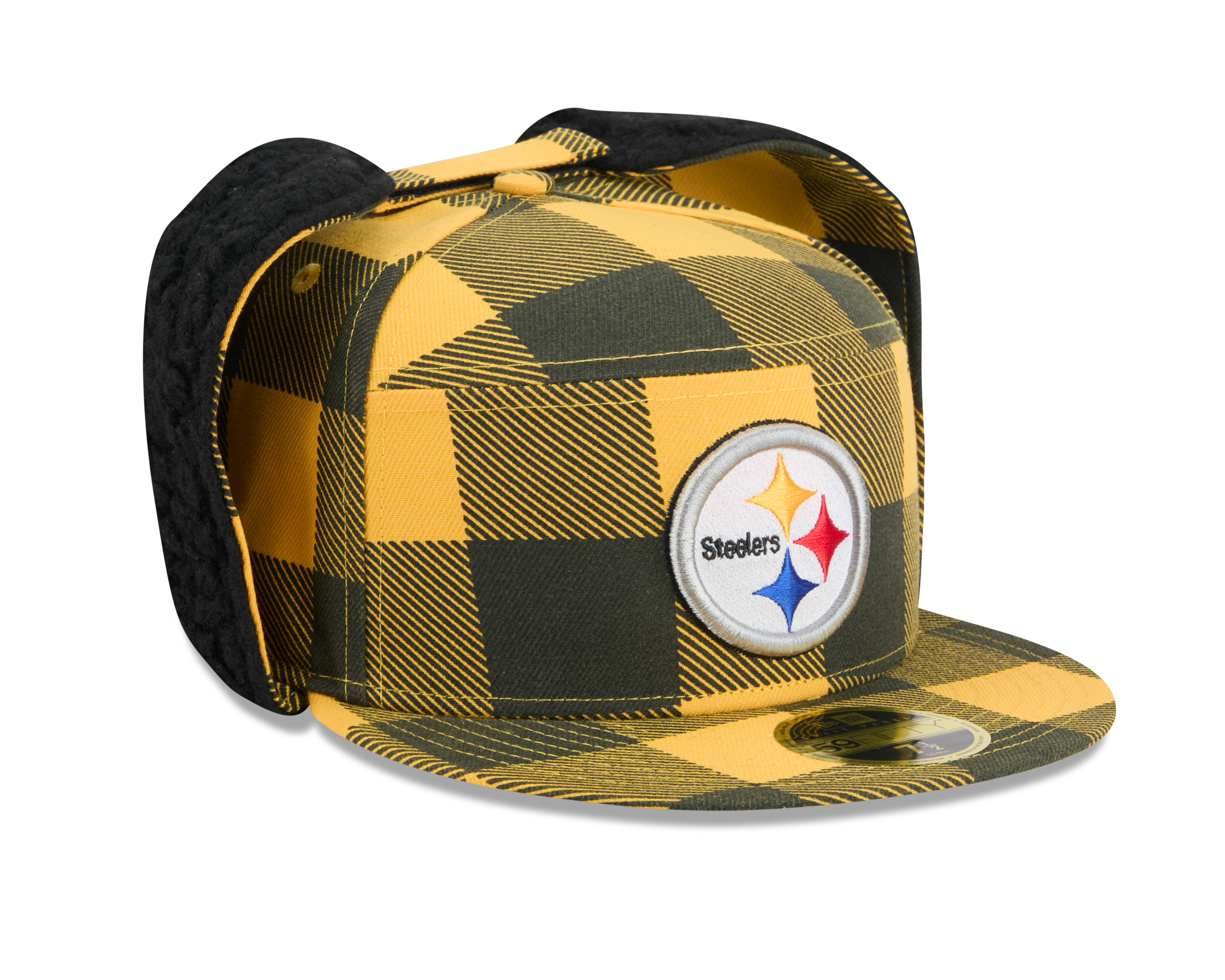 Pittsburgh Steelers NFL New Era Men's Yellow 59Fifty Split Panel Dog Ear Plaid Fitted Hat