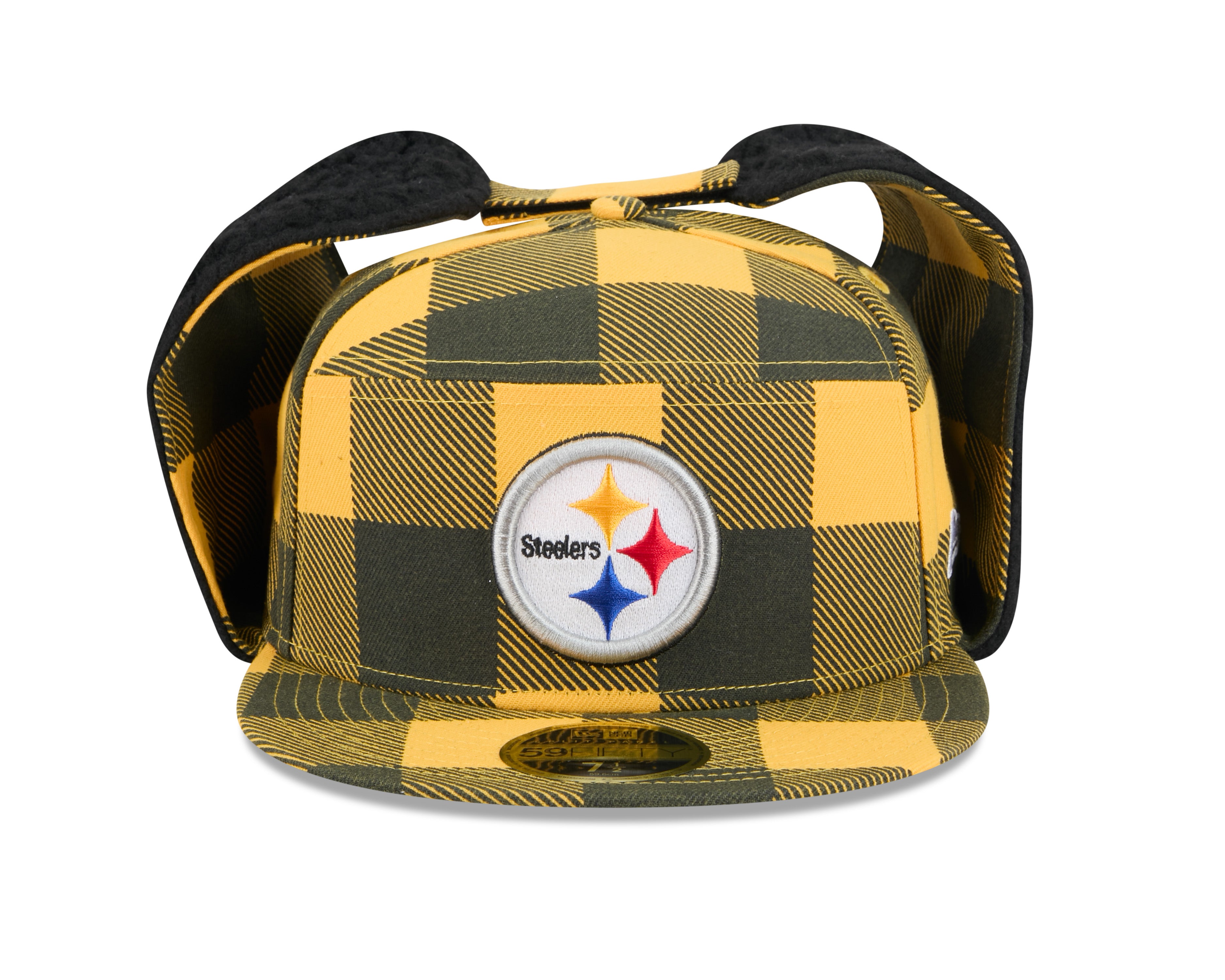 Pittsburgh Steelers NFL New Era Men's Yellow 59Fifty Split Panel Dog Ear Plaid Fitted Hat