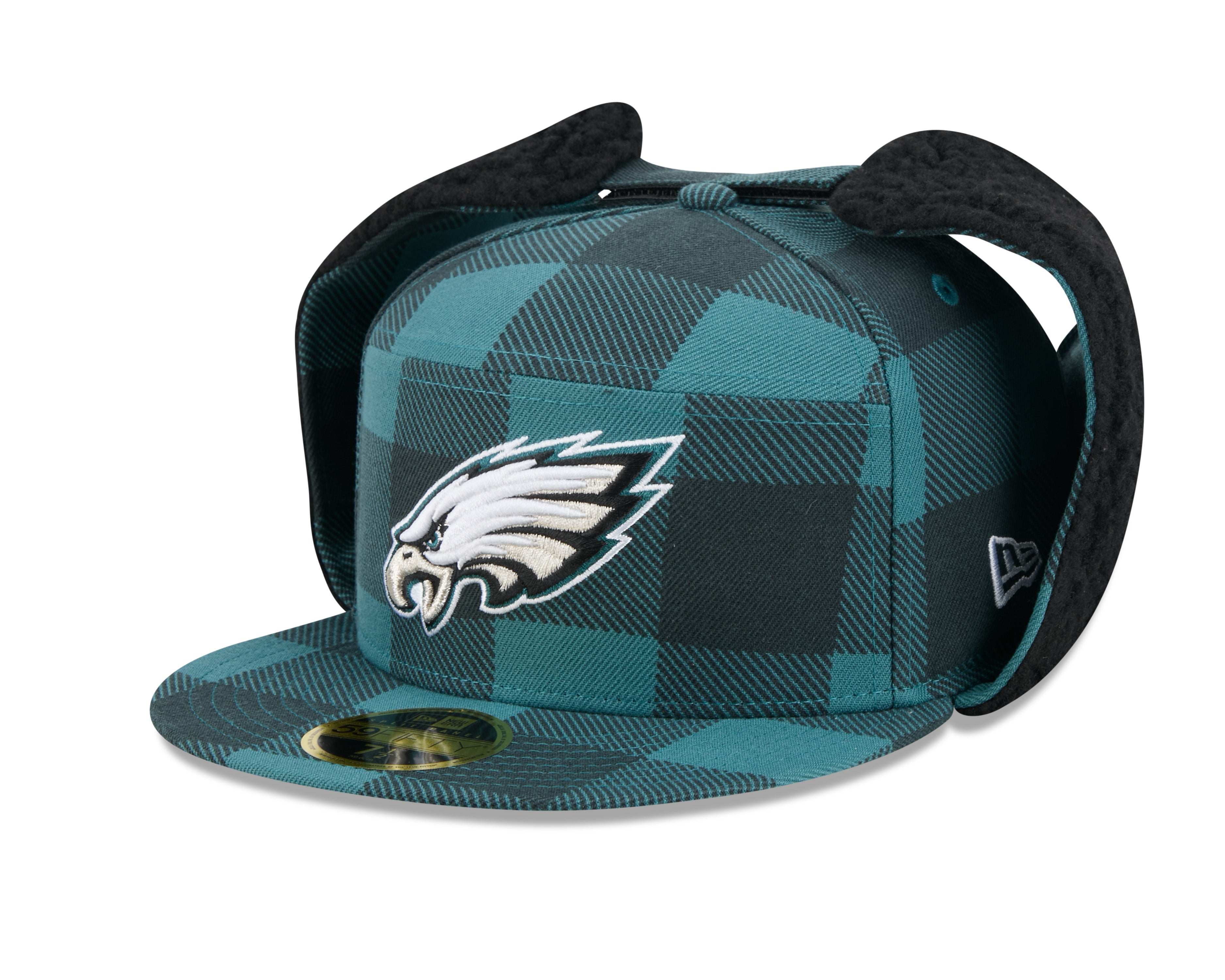 Philadelphia Eagles NFL New Era Men's Black 59Fifty Split Panel Dog Ear Plaid Fitted Hat