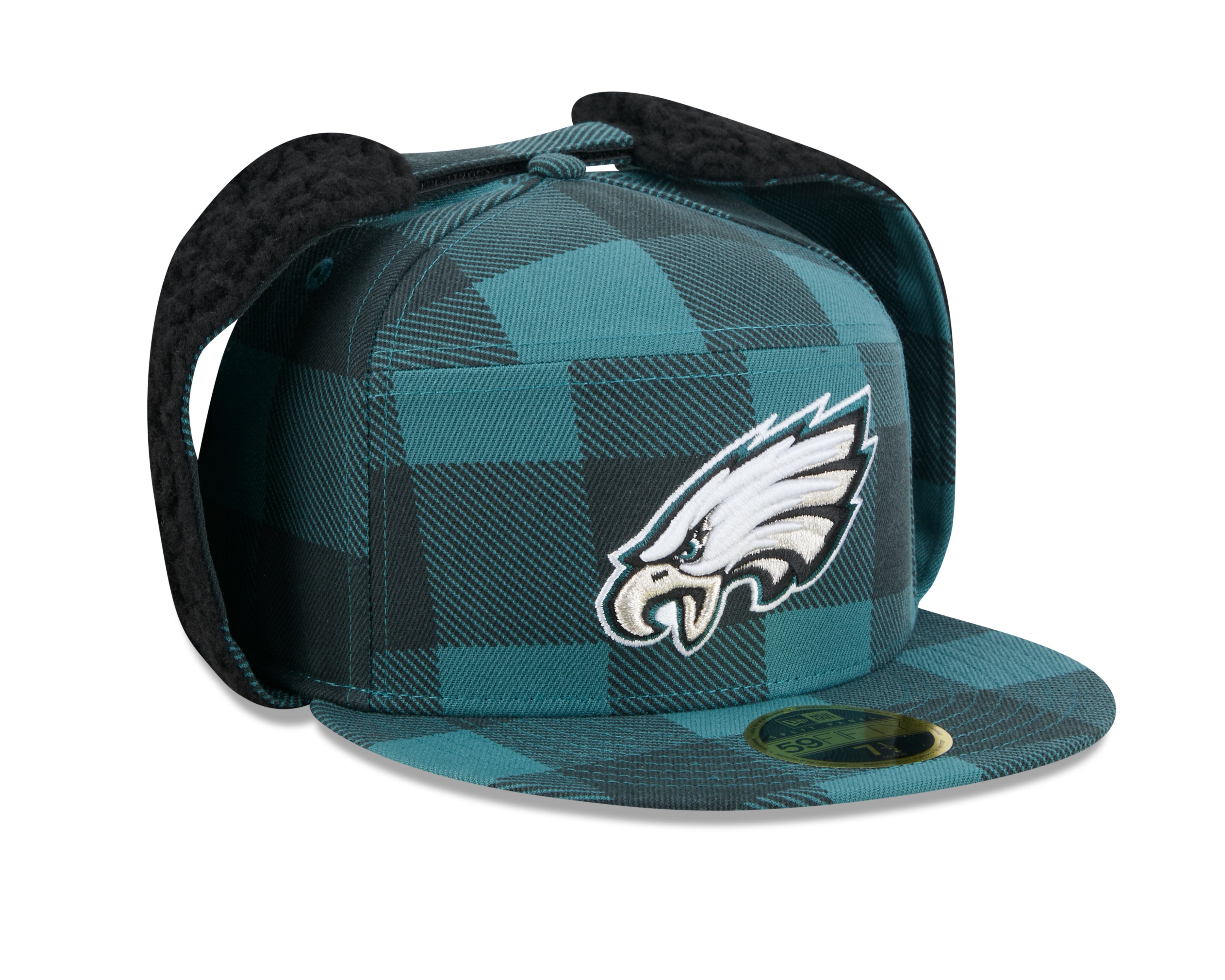 Philadelphia Eagles NFL New Era Men's Black 59Fifty Split Panel Dog Ear Plaid Fitted Hat