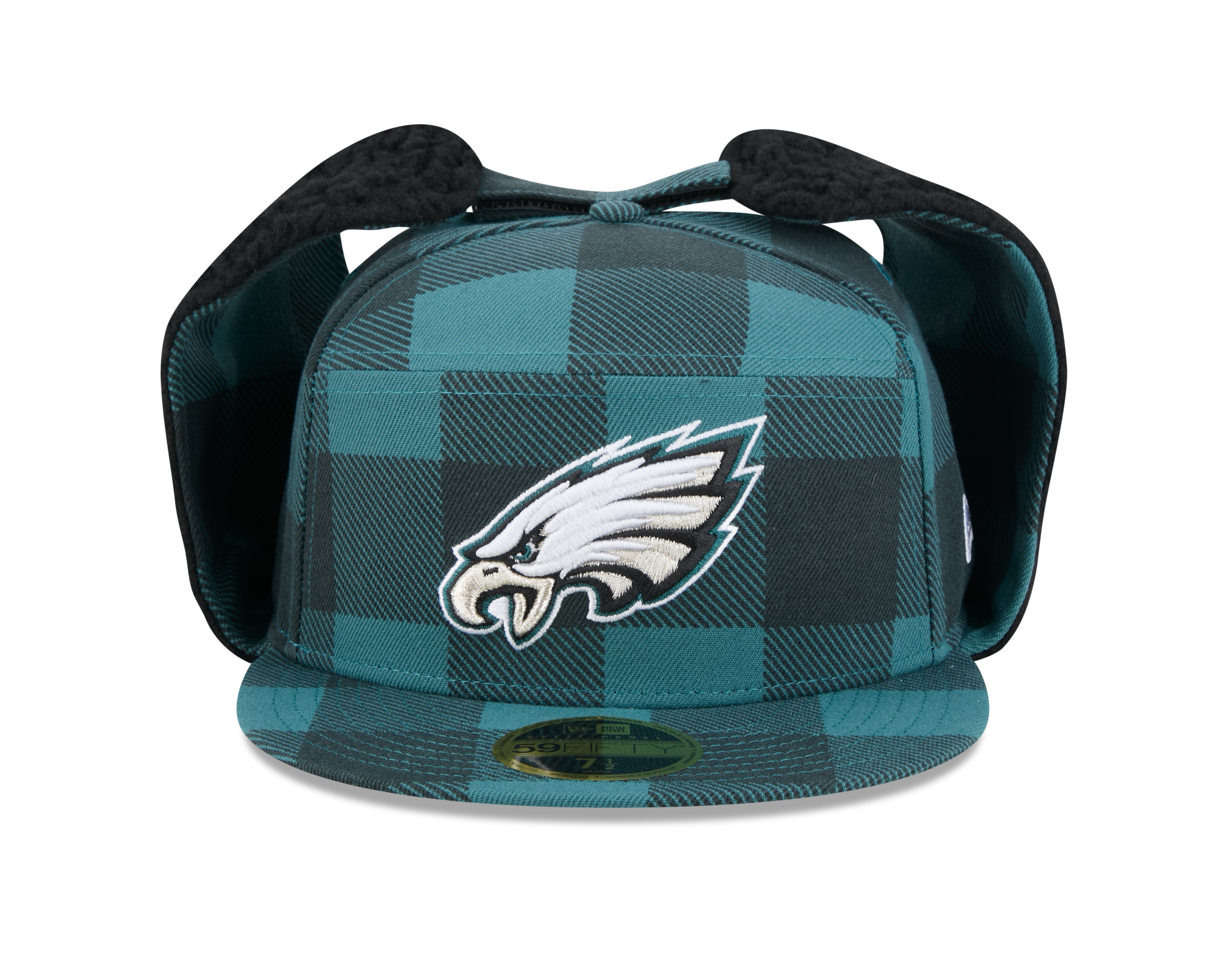 Philadelphia Eagles NFL New Era Men's Black 59Fifty Split Panel Dog Ear Plaid Fitted Hat