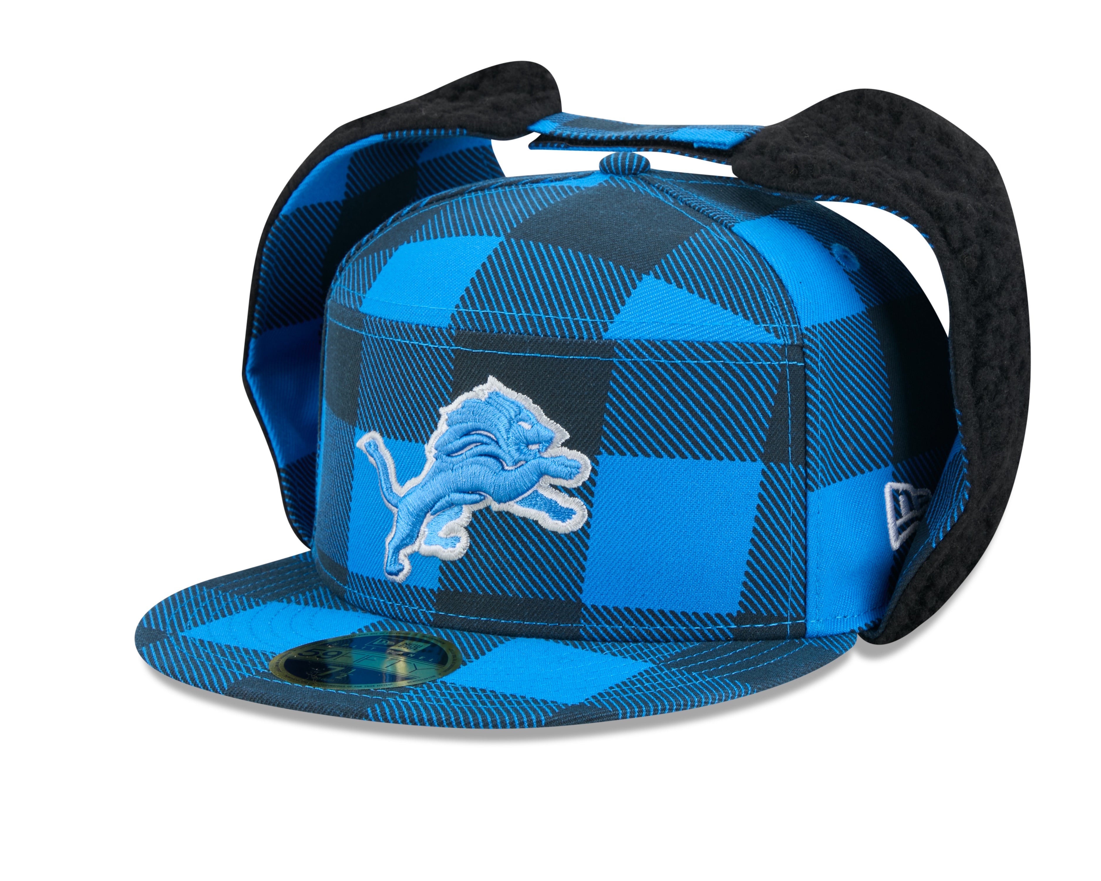 Detroit Lions NFL New Era Men's Blue 59Fifty Split Panel Dog Ear Plaid Fitted Hat