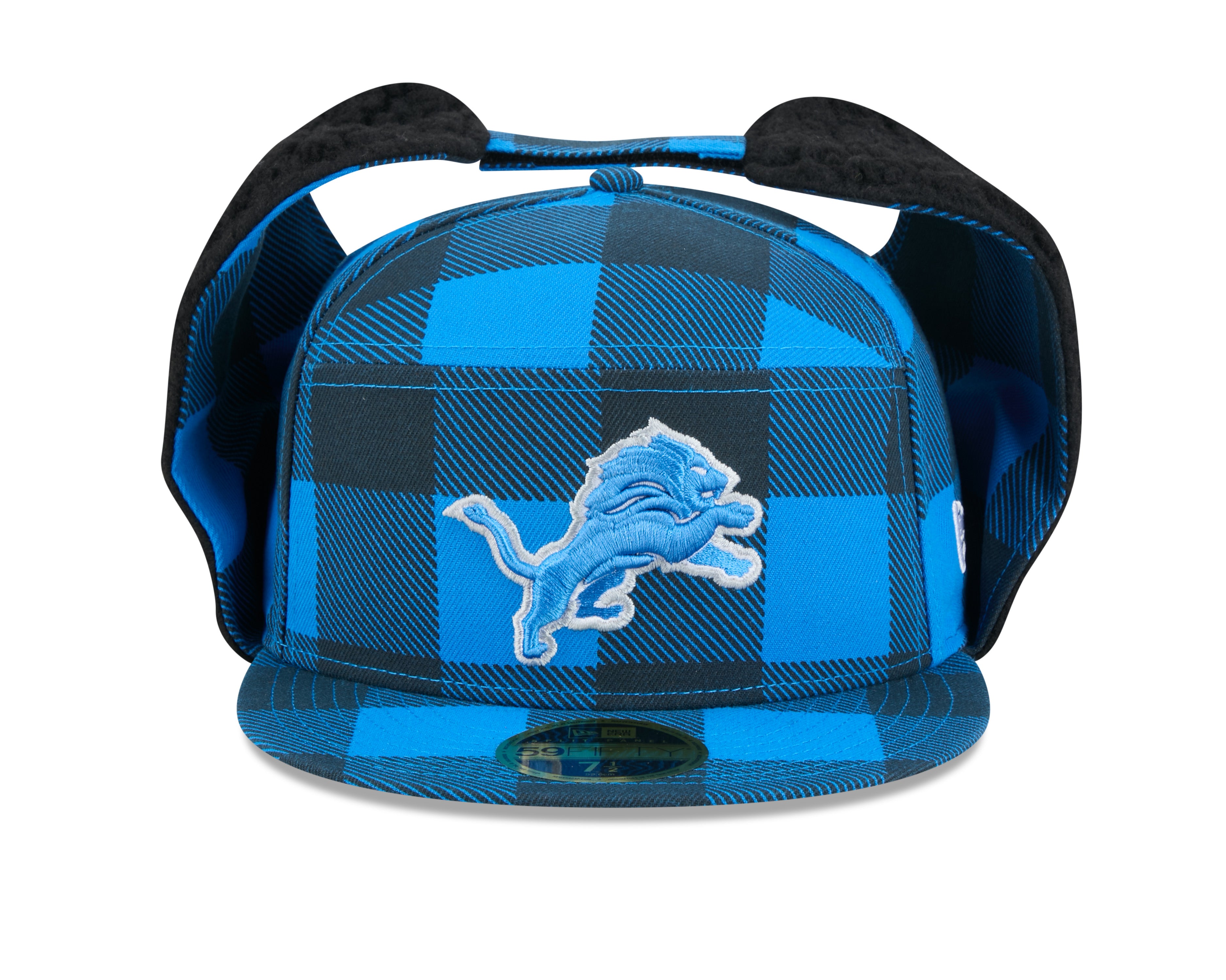 Detroit Lions NFL New Era Men's Blue 59Fifty Split Panel Dog Ear Plaid Fitted Hat