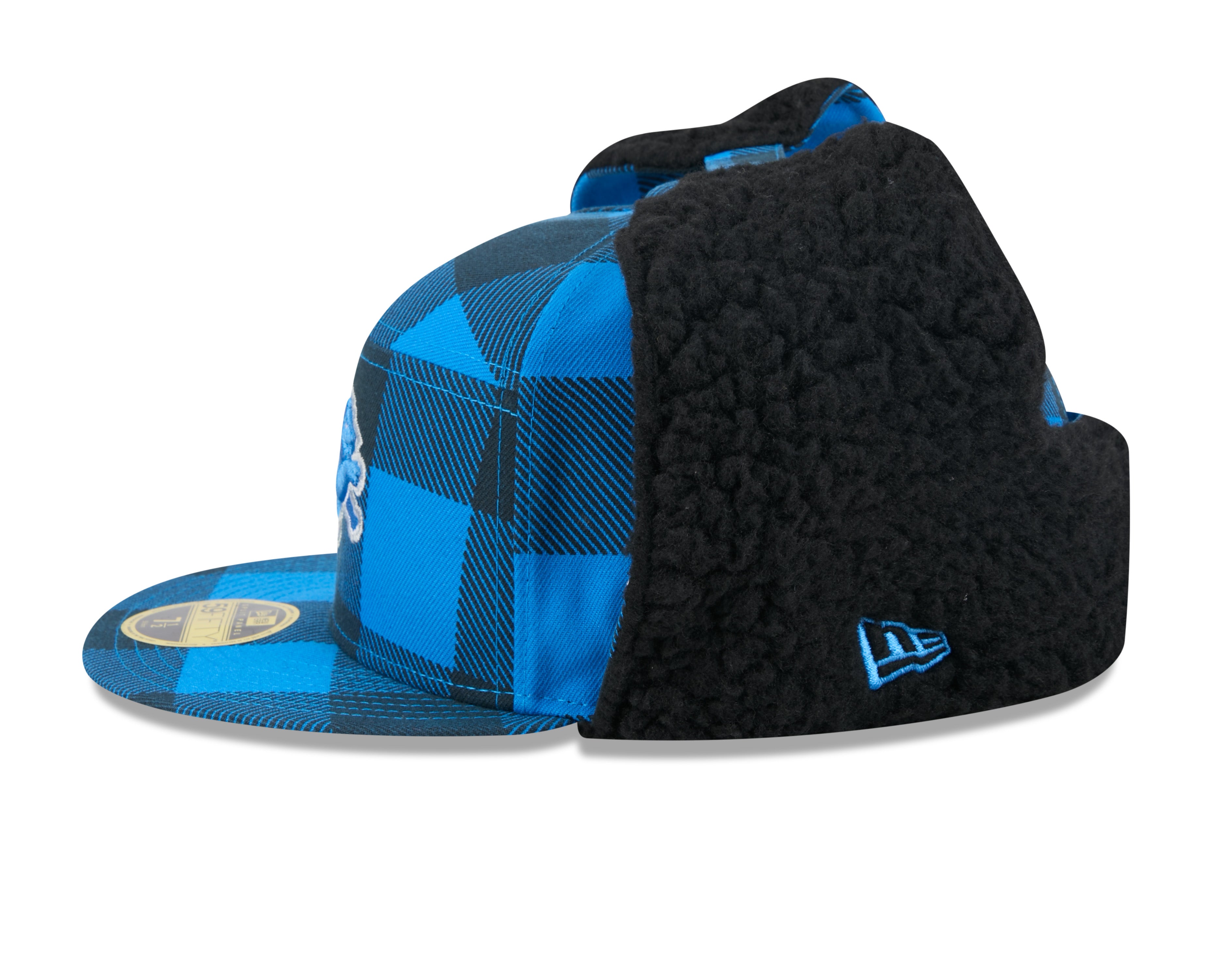 Detroit Lions NFL New Era Men's Blue 59Fifty Split Panel Dog Ear Plaid Fitted Hat