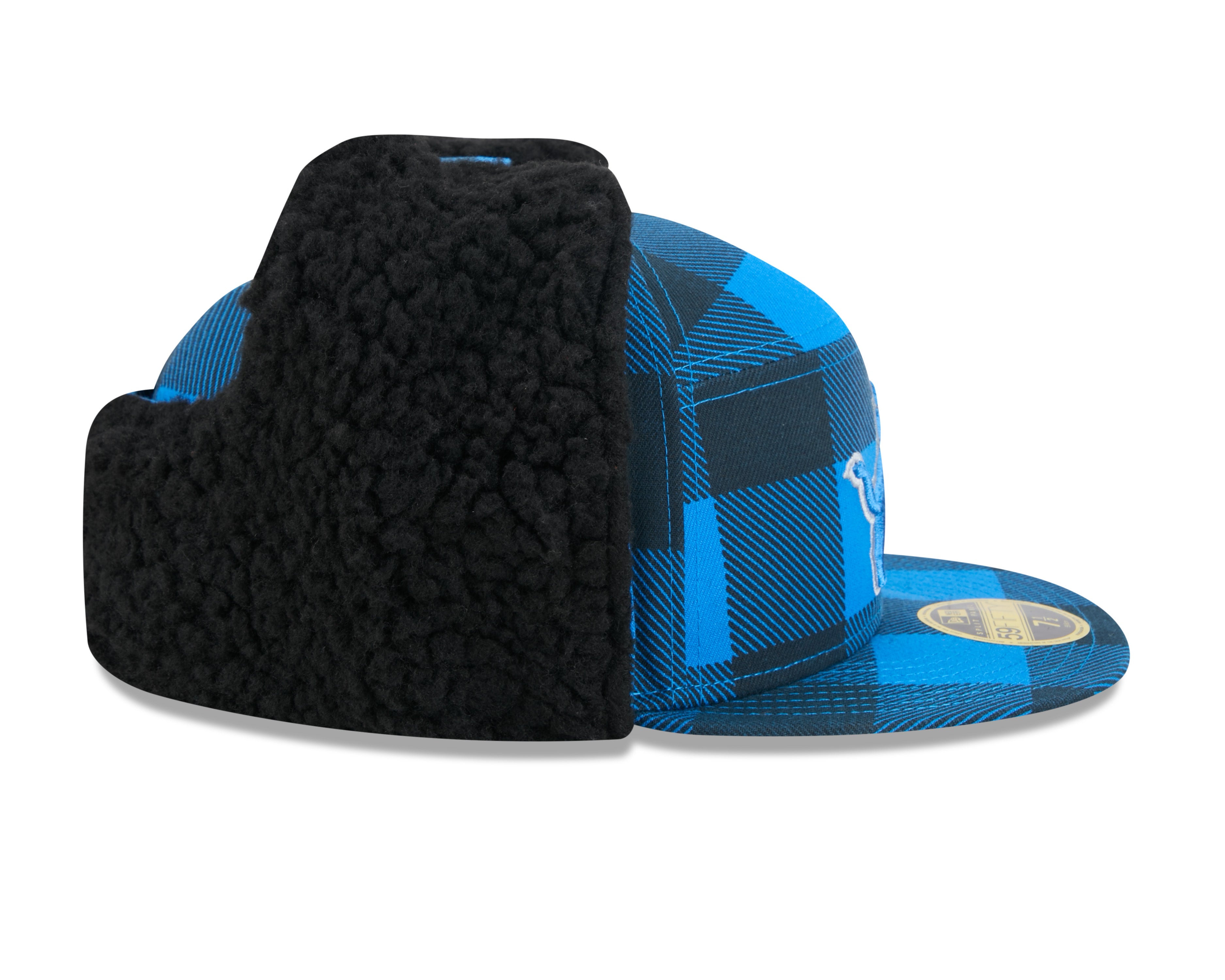 Detroit Lions NFL New Era Men's Blue 59Fifty Split Panel Dog Ear Plaid Fitted Hat