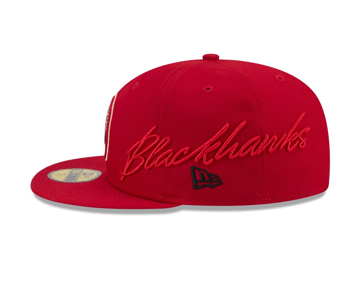 Chicago Blackhawks NHL New Era Men's Red 59Fifty Side Script Fitted Hat