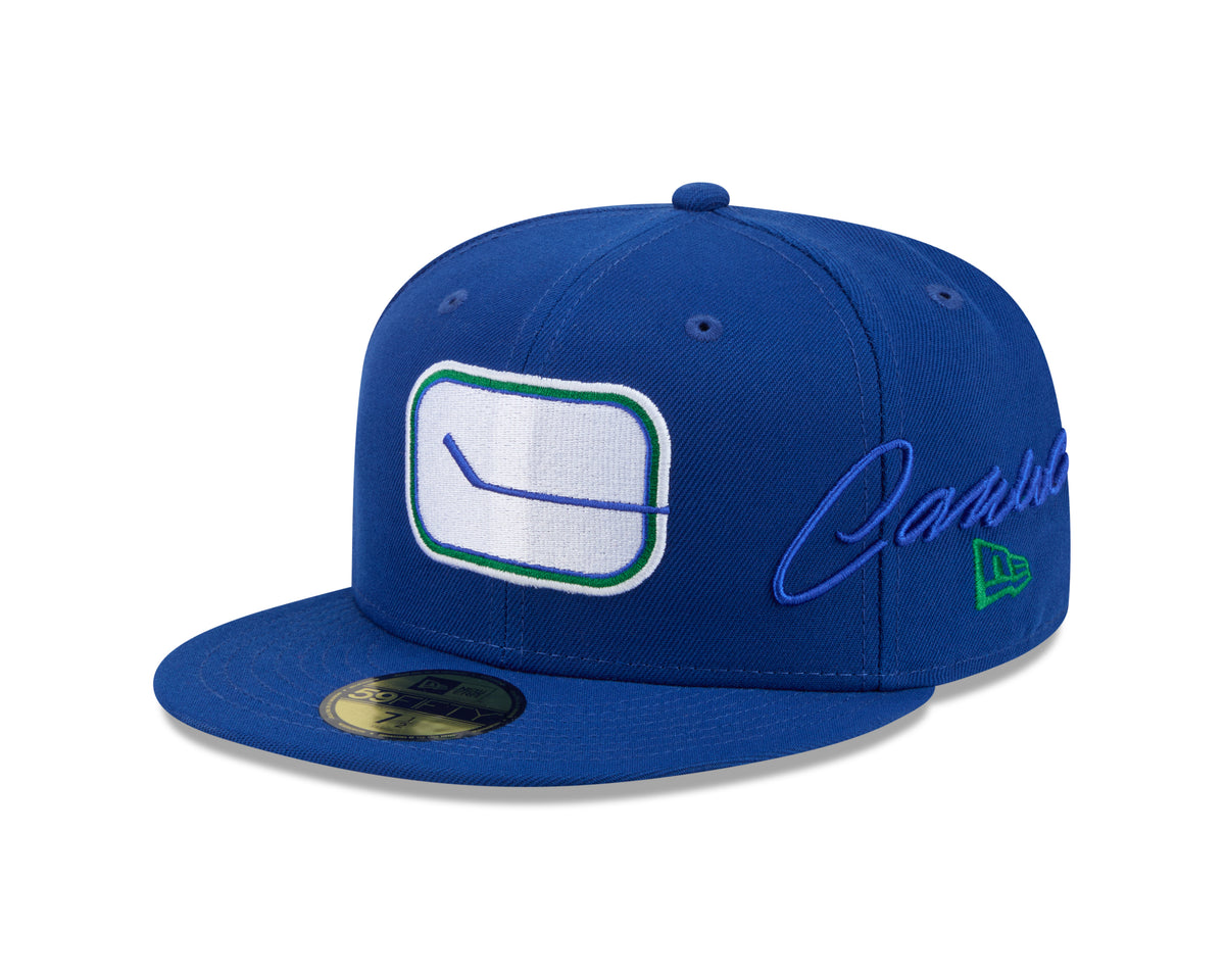 Vancouver Canucks NHL New Era Men's Royal 59Fifty Side Script Fitted Hat
