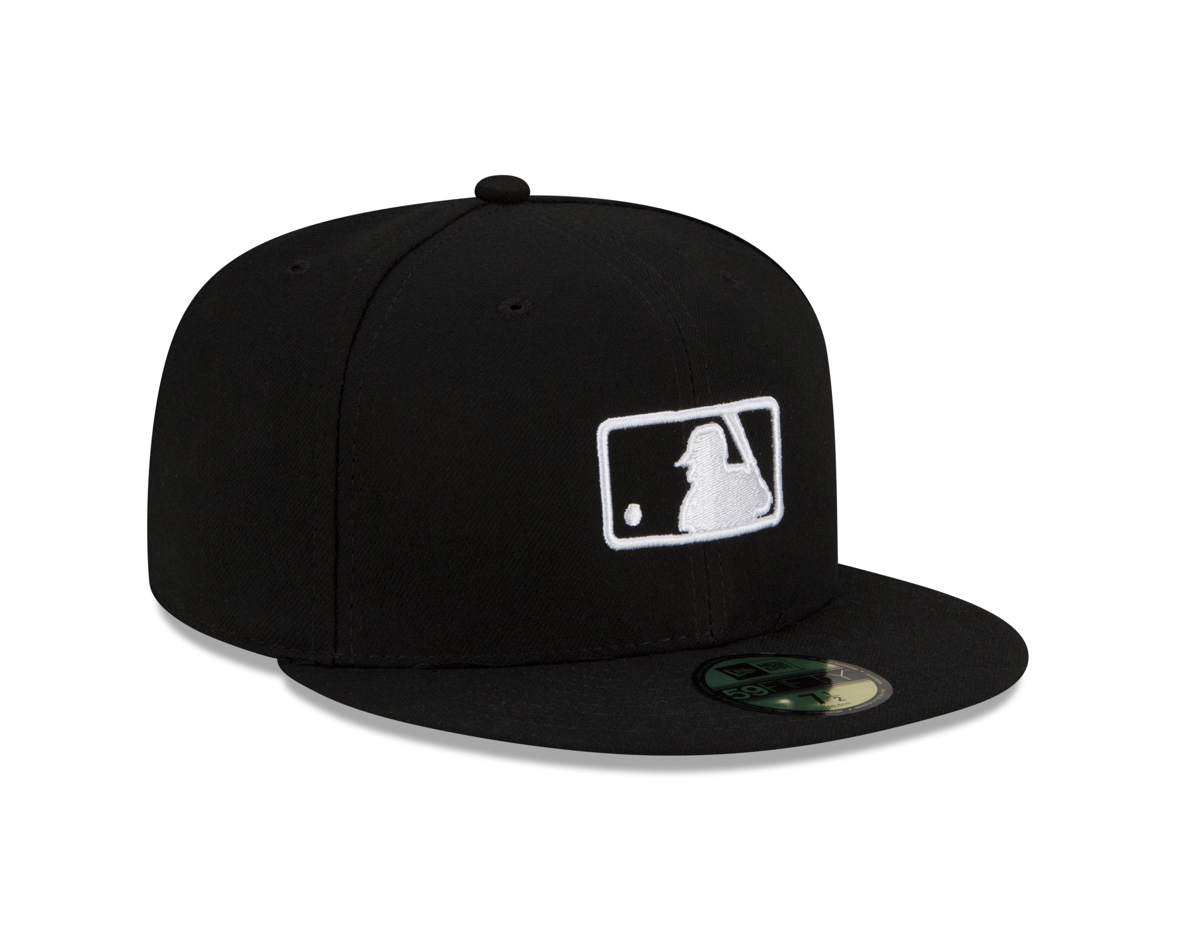 MLB Batterman Logo New Era Men's Black White 59Fifty Leather Sweatband Fitted Hat