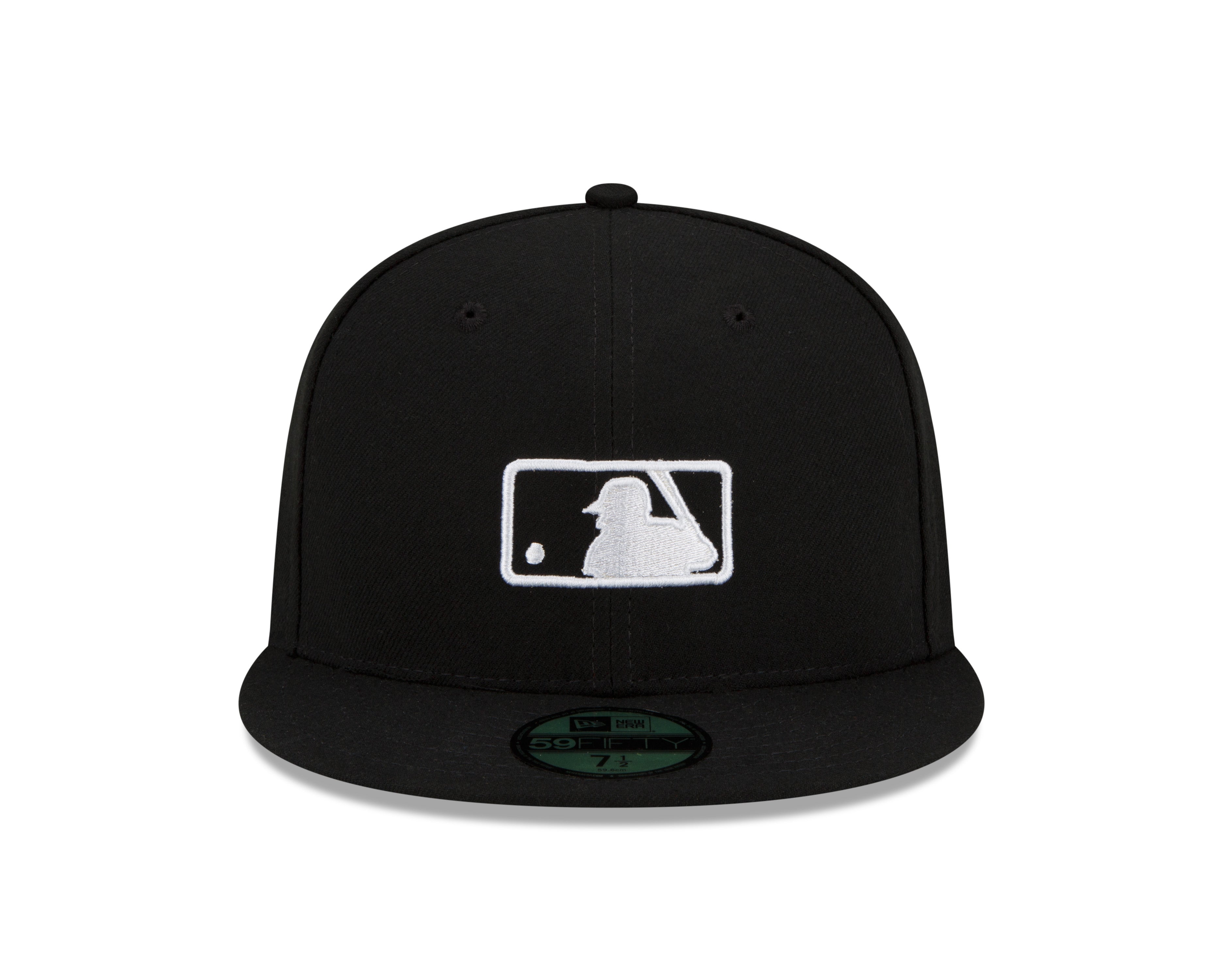 MLB Batterman Logo New Era Men's Black White 59Fifty Leather Sweatband Fitted Hat