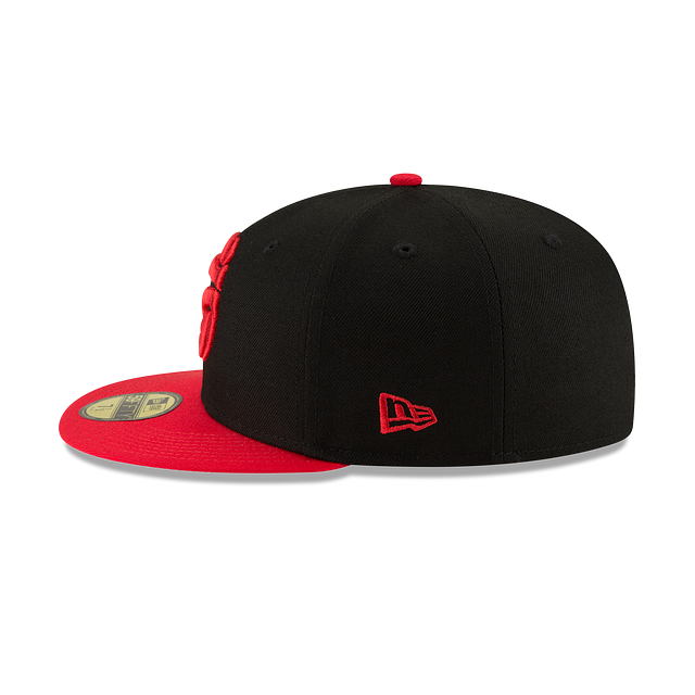 Casquette ajustée bicolore 59Fifty noire/rouge pour homme NBA New Era des Toronto Raptors