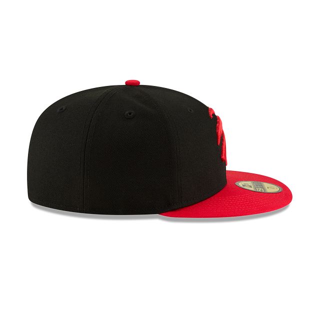 Casquette ajustée bicolore 59Fifty noire/rouge pour homme NBA New Era des Toronto Raptors