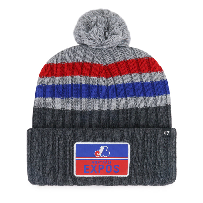 Montreal Expos MLB 47 Brand Men's Grey Stack Cuff Pom Knit Hat