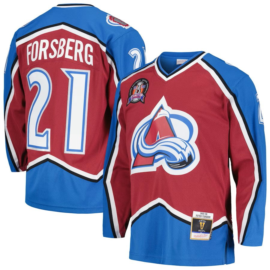 Peter Forsberg Colorado Avalanche NHL Mitchell & Ness Maroon 1995 Blue Line Maillot authentique pour hommes