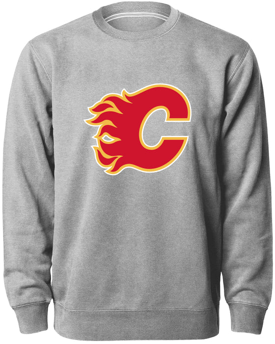 Calgary Flames NHL Bulletin Men's Athletic Grey Twill Logo Express Crew Sweater