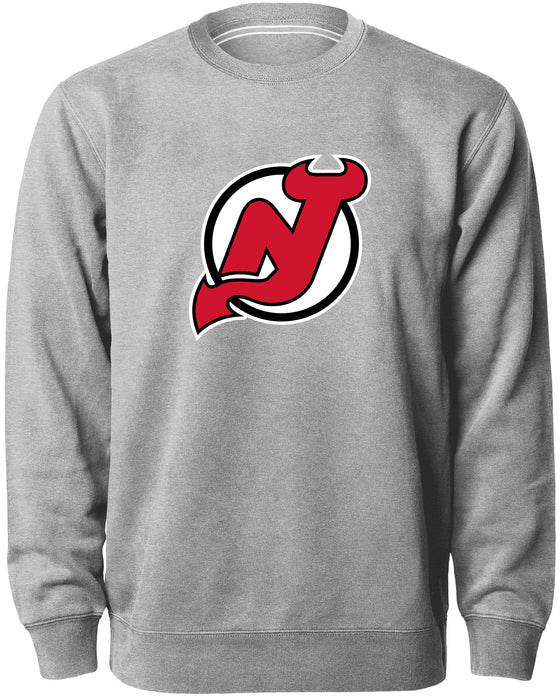 New Jersey Devils NHL Bulletin Men's Athletic Grey Twill Logo Express Crew Sweater