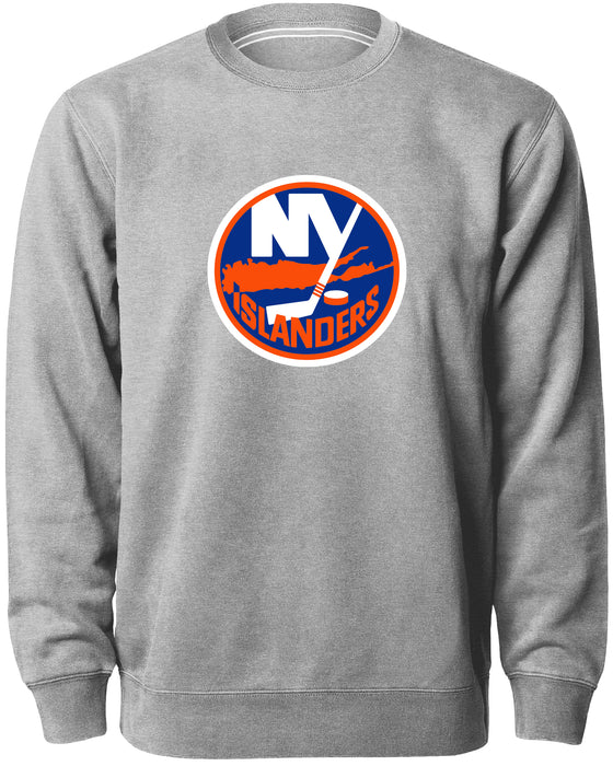 New York Islanders NHL Bulletin Men's Athletic Grey Twill Logo Express Crew Sweater