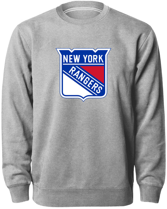New York Rangers NHL Bulletin Men's Athletic Grey Twill Logo Express Crew Sweater