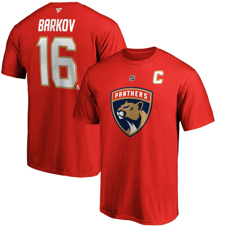 T-shirt authentique rouge de marque NHL Fanatics des Panthers de la Floride pour hommes d'Aleksander Barkov