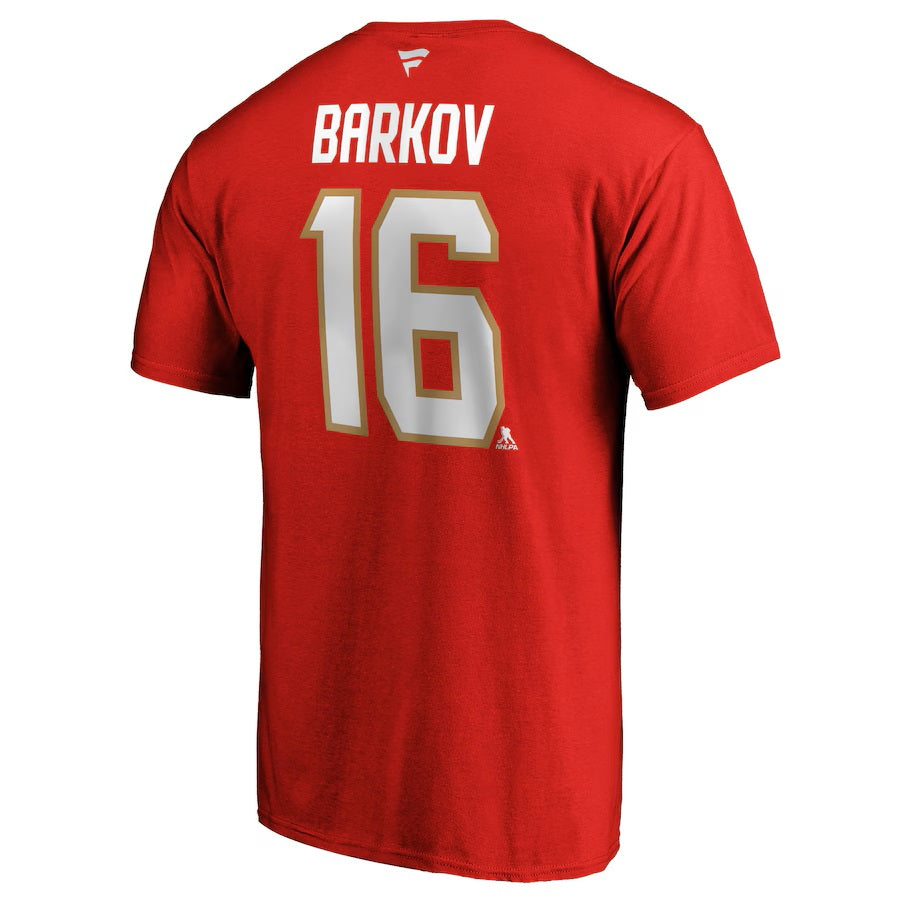 T-shirt authentique rouge de marque NHL Fanatics des Panthers de la Floride pour hommes d'Aleksander Barkov