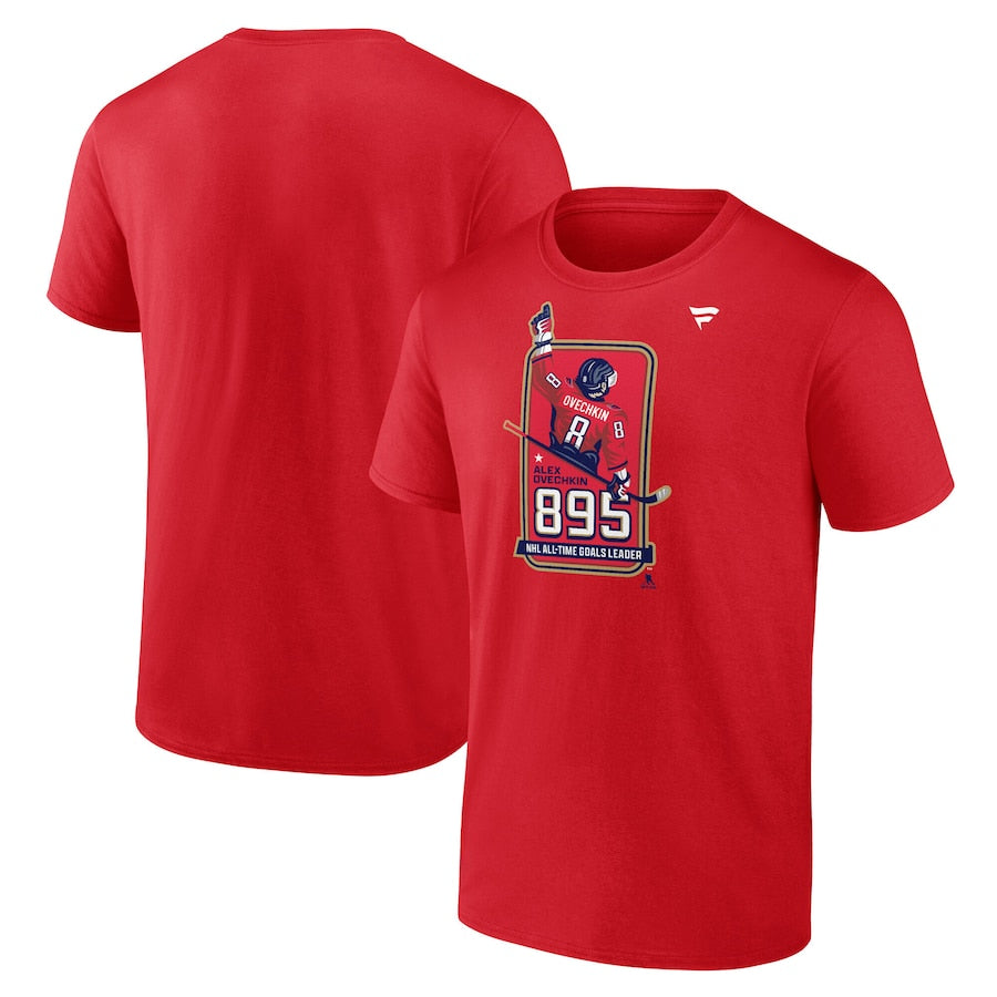 T-shirt de vestiaire rouge pour homme de marque Alexander Ovechkin des Capitals de Washington, meilleur buteur de tous les temps de la LNH, numéro 895