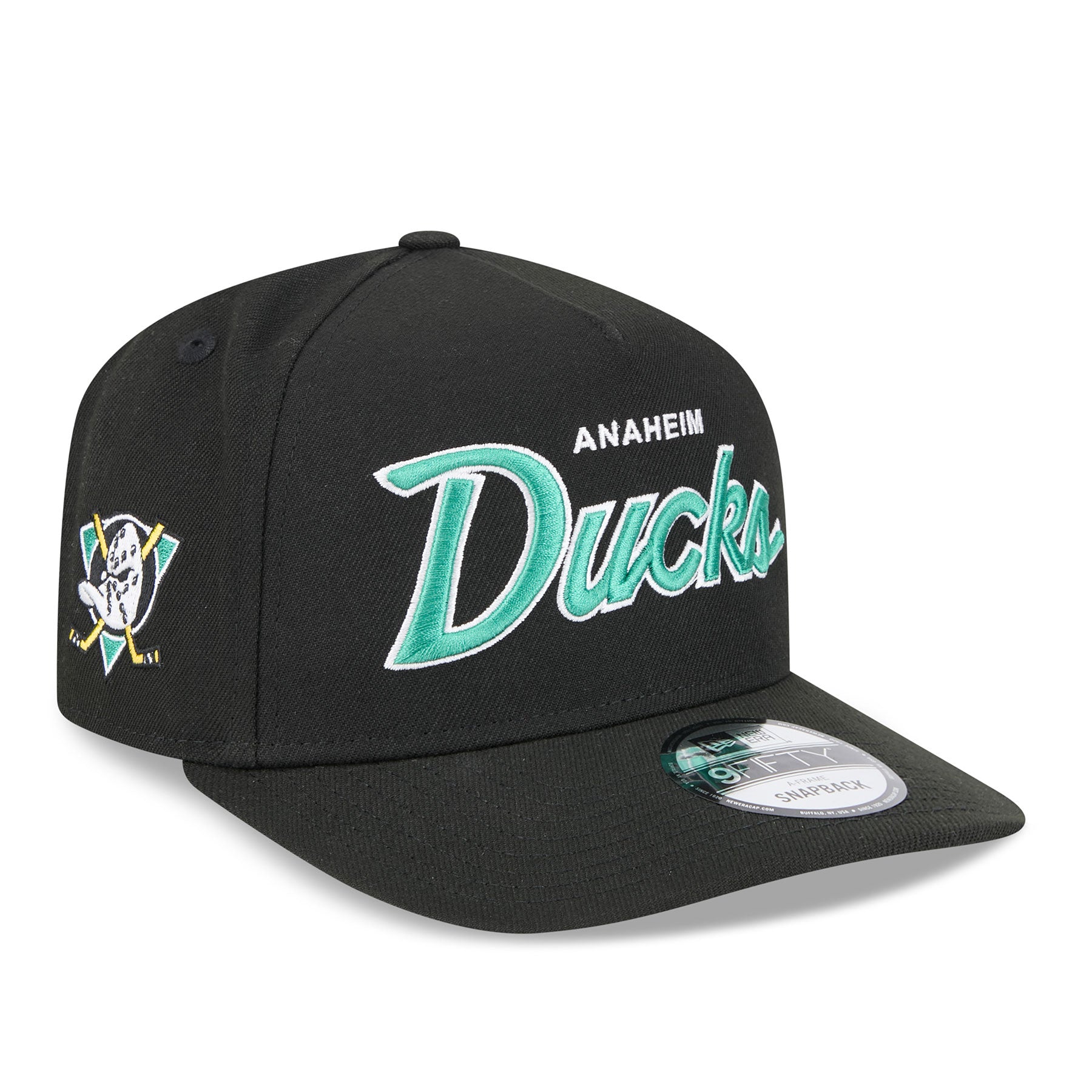 Anaheim Ducks NHL New Era Men's Black 9FIfty Script A-Frame Snapback