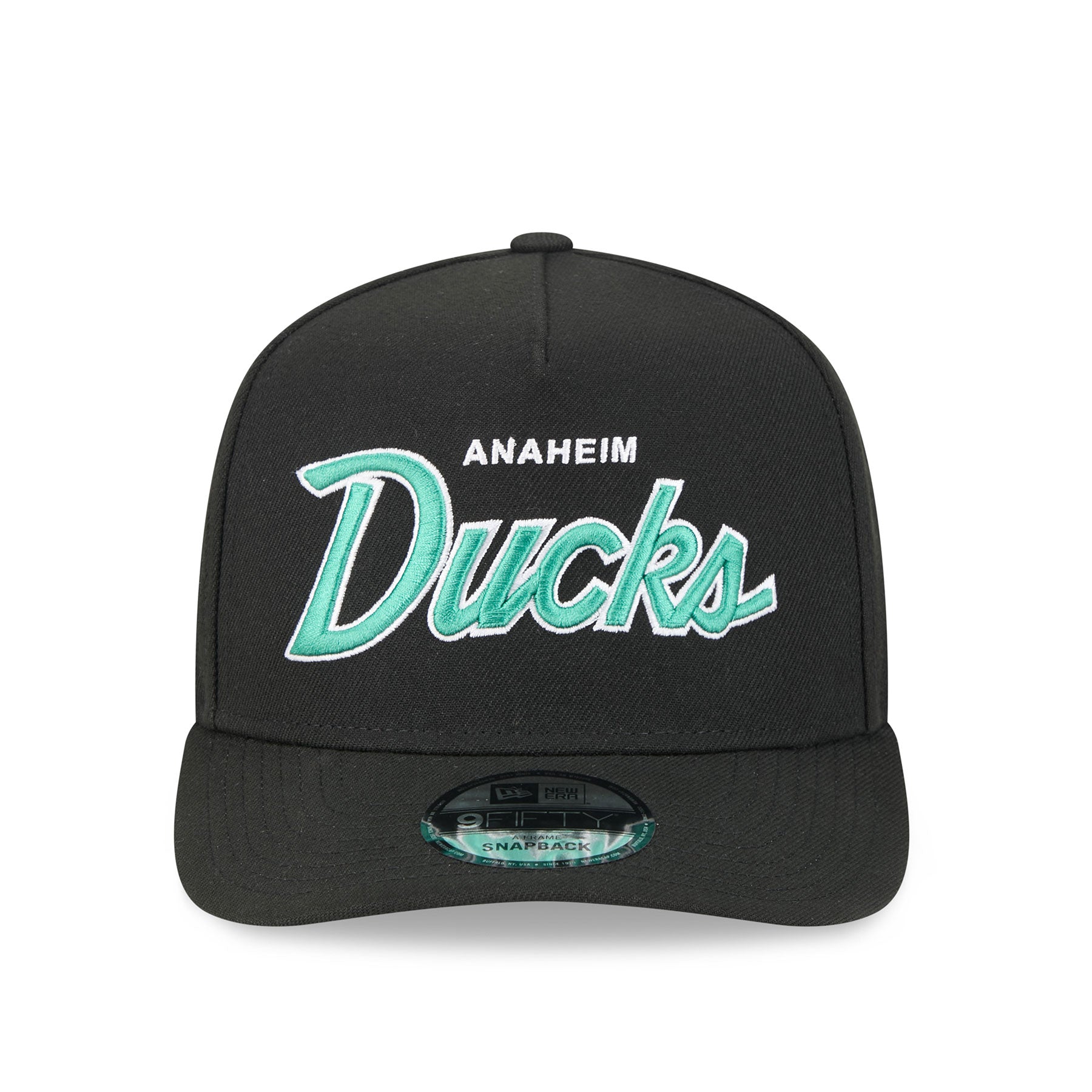 Anaheim Ducks NHL New Era Men's Black 9FIfty Script A-Frame Snapback