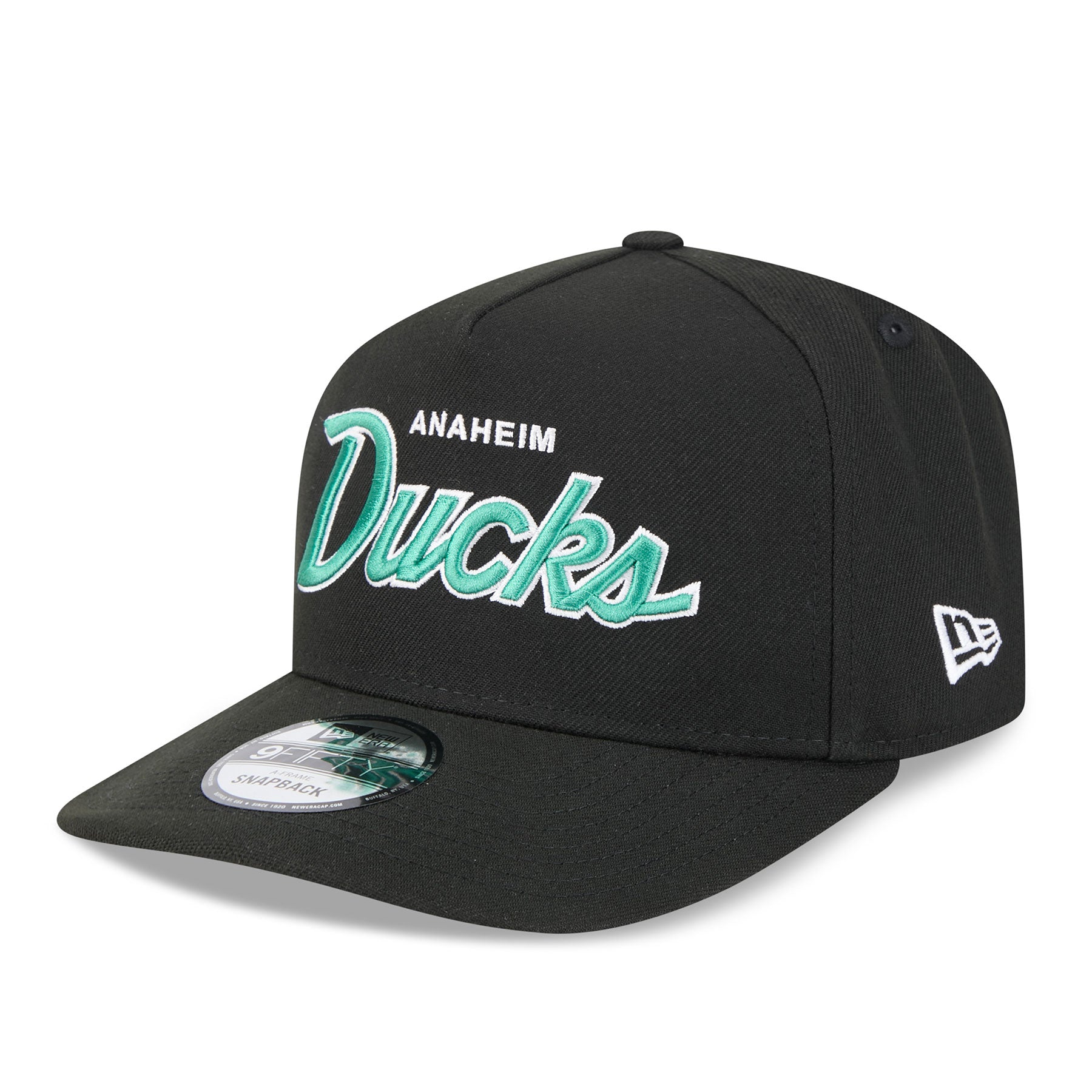 Anaheim Ducks NHL New Era Men's Black 9FIfty Script A-Frame Snapback