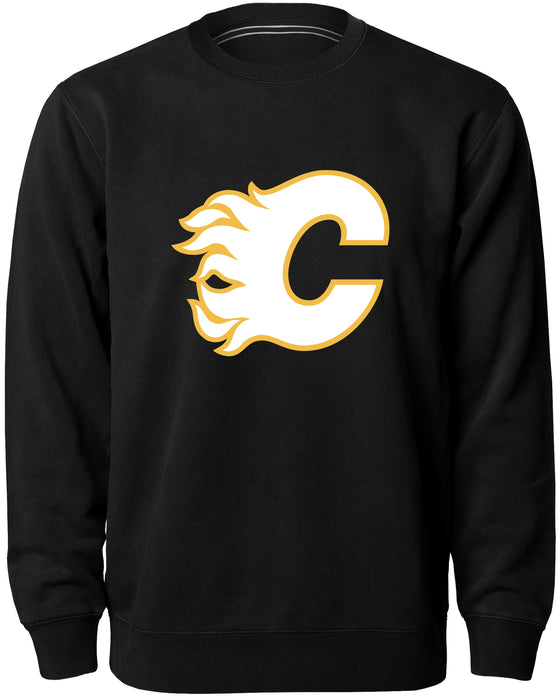 Calgary Flames NHL Bulletin Men's Black Twill Logo Express Crew Sweater