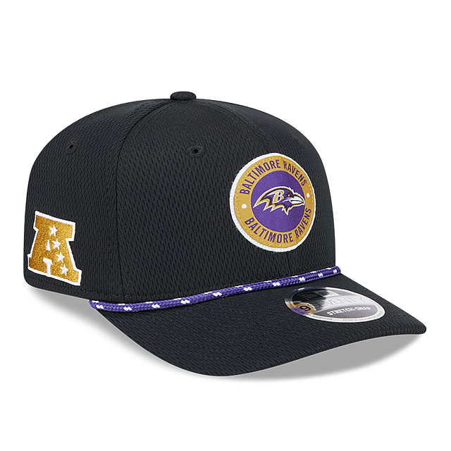 Casquette à visière extensible Sideline 9Seventy 2024 noire pour homme des Baltimore Ravens NFL New Era