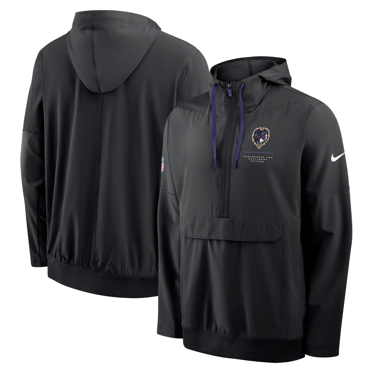 Baltimore Ravens NFL Nike Men's Black Sideline Logo Glory Anorak Half-Zip Hooded Jacket