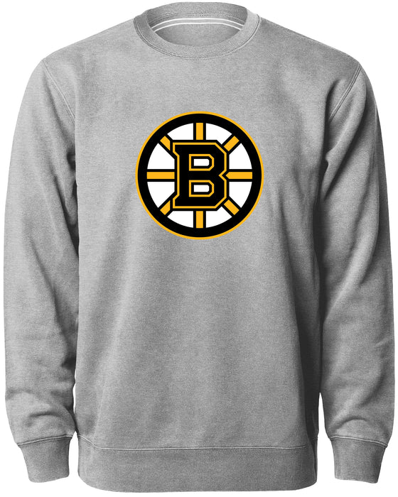 Boston Bruins NHL Bulletin Men's Athletic Grey Twill Logo Express Crew Sweater