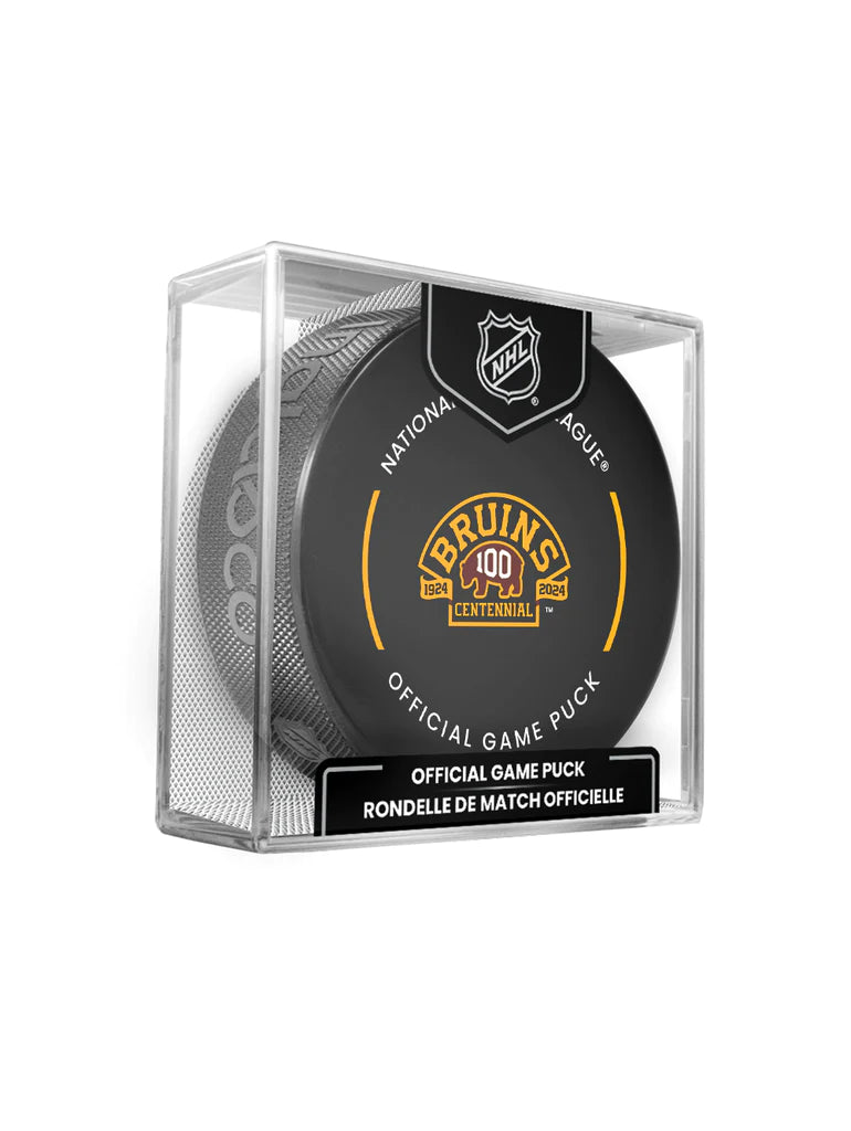 Boston Bruins NHL Inglasco 100th Anniversary 2023-24 Officially Licensed Game Hockey Puck