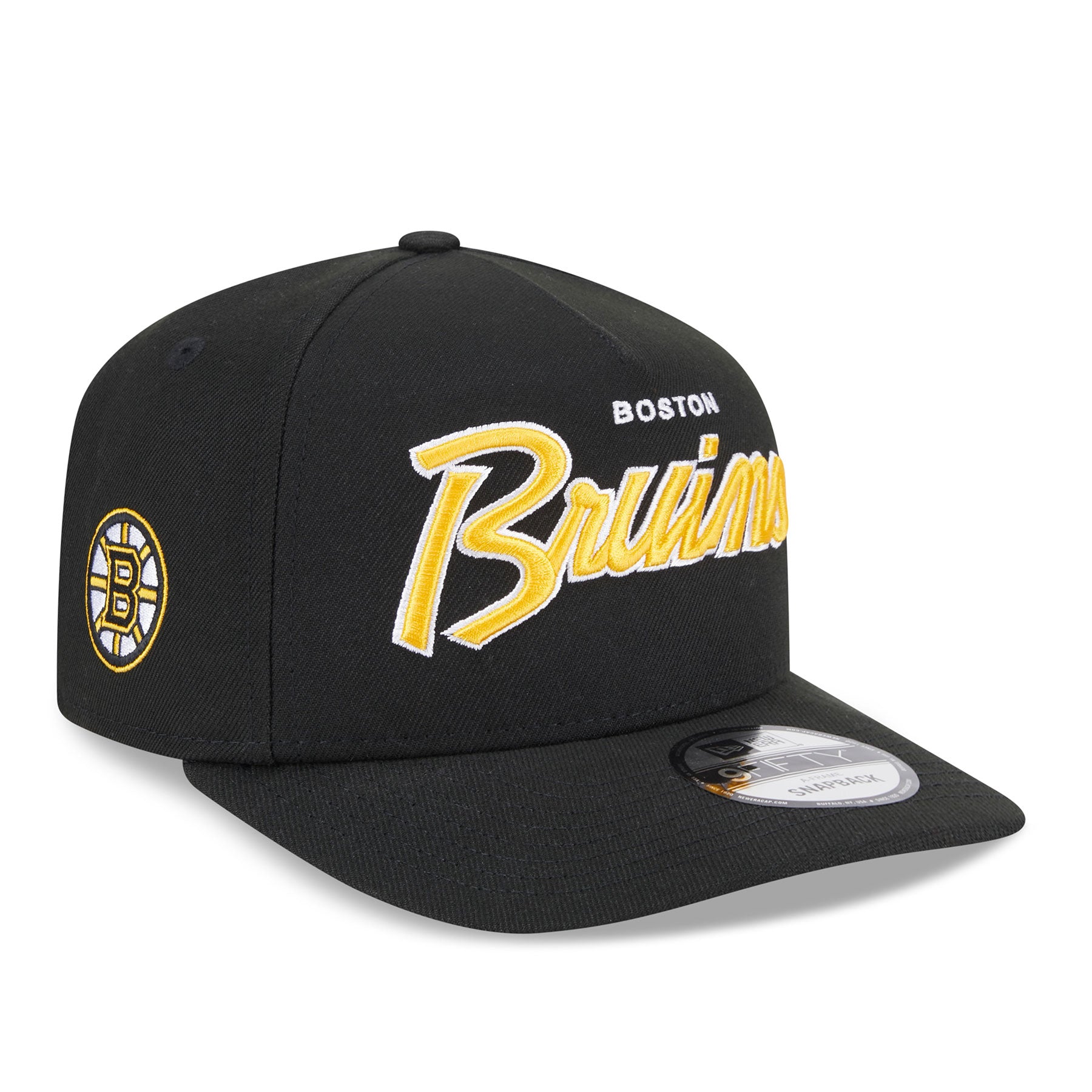 Boston Bruins NHL New Era Men's Black 9FIfty Script A-Frame Snapback