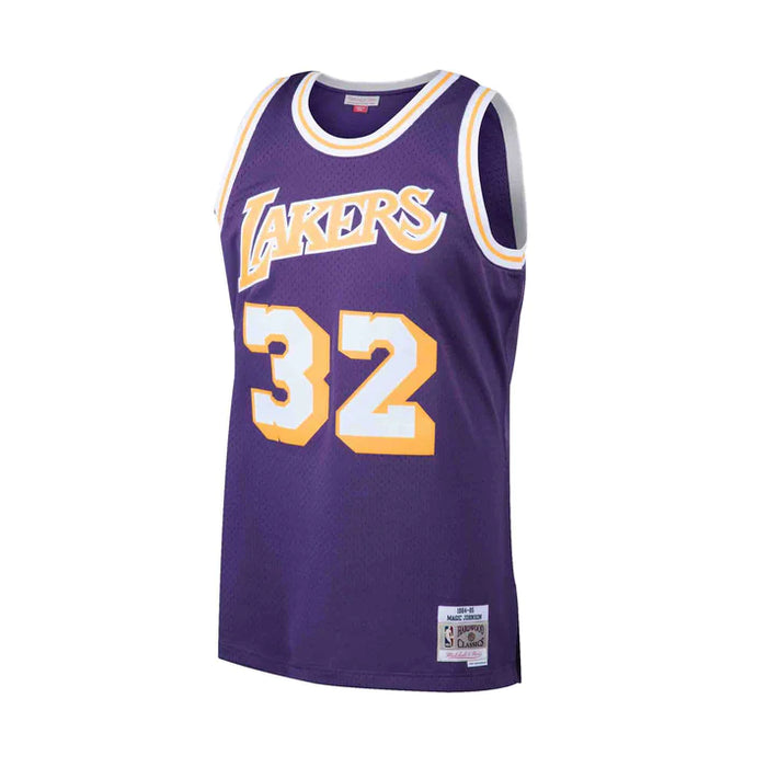 Magic Johnson Los Angeles Lakers NBA Mitchell & Ness Men's Purple 1984-85 Hardwood Classics Swingman Road Jersey