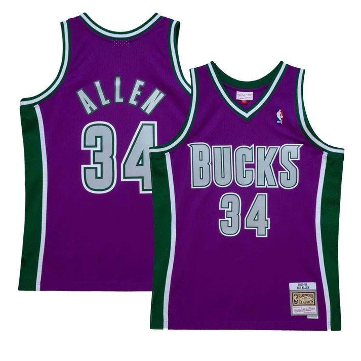 Ray Allen Milwaukee Bucks NBA Mitchell & Ness Men's Purple 2001-02 Hardwood Classics Swingman Jersey