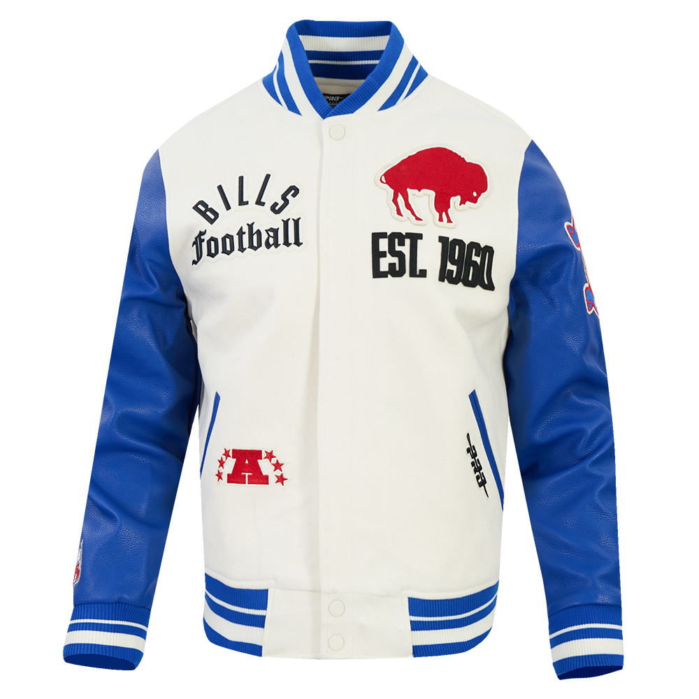 Buffalo Bills NFL Pro Standard Men's Eggshell/Royal Blue Modern Originals Rib Wool Varsity Jacket