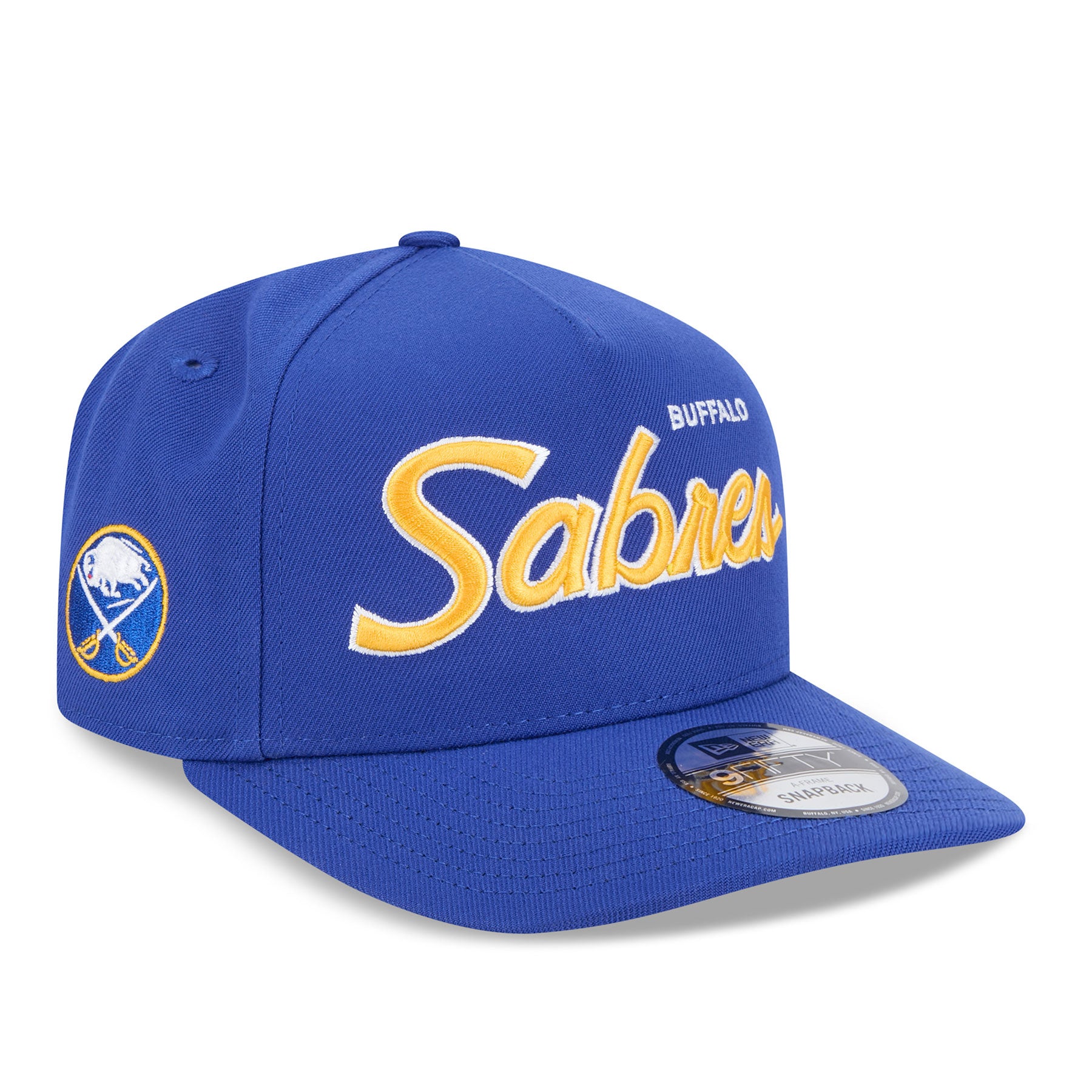 Casquette à visière ajustable A-Frame Script Royal 9FIfty pour homme de la LNH Buffalo Sabres de New Era