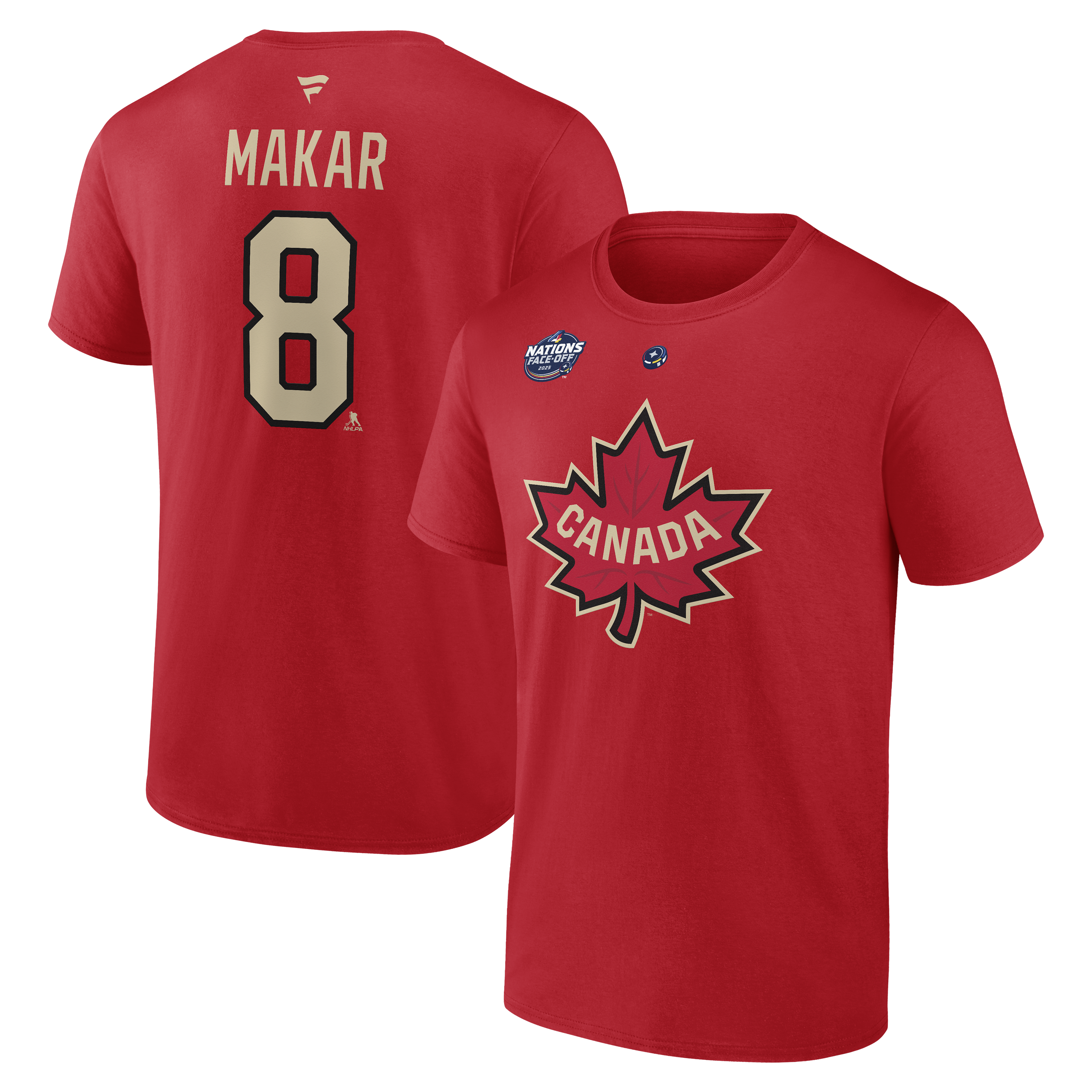 T-shirt authentique rouge de marque Cale Makar Canada NHL 4 Nations Face-Off pour homme
