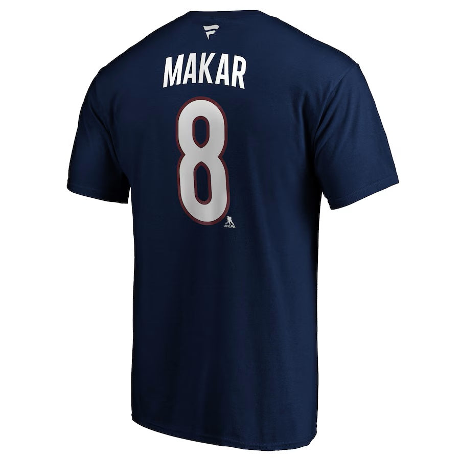 T-shirt authentique pour homme de marque NHL Fanatics de l'Avalanche du Colorado Cale Makar, bleu marine