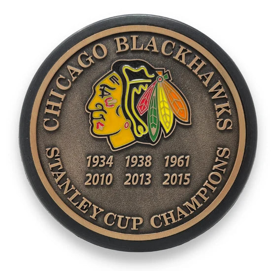 Chicago Blackhawks NHL Stanley Cup Years Medallion Hockey Puck