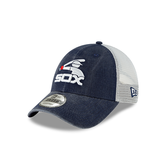 Chicago White Sox MLB New Era Casquette réglable bleu marine 9Forty Cooperstown Washed Trucker pour hommes